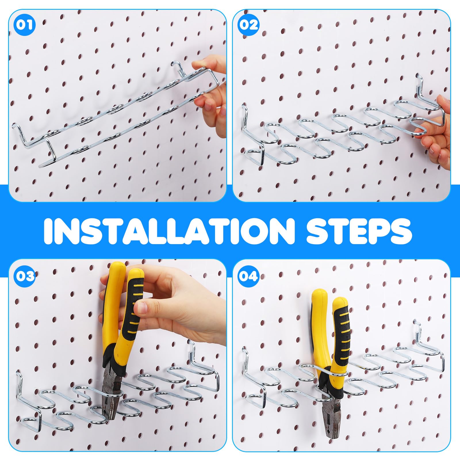 Hanaive 4 Pieces Pegboard Pliers Holder, Holds 11 Plier Per Rack Steel Pegboard Tool Holder Peg Board Organizer Accessories Pliers Organizer For Workbench Garage Tool Shed Craft Room Silver - View #12