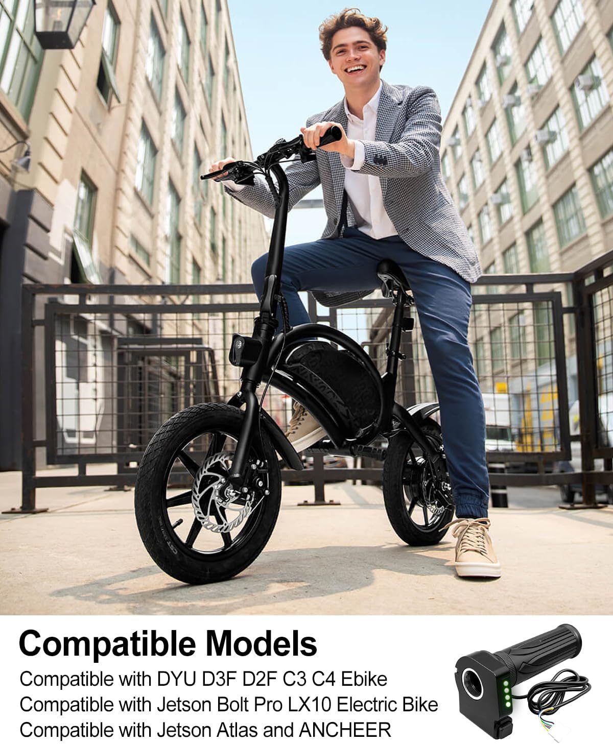 1 Pair KH-DX 36V Throttle with Cruise Controll Button Fit for DYU D3F D2F C3 C4 Ebike and Jetson Bolt Pro LX10 Atlas ANCHEER Electric Bike, 36V Electric Bicycle Throttle Grip, 6-Pin Connector