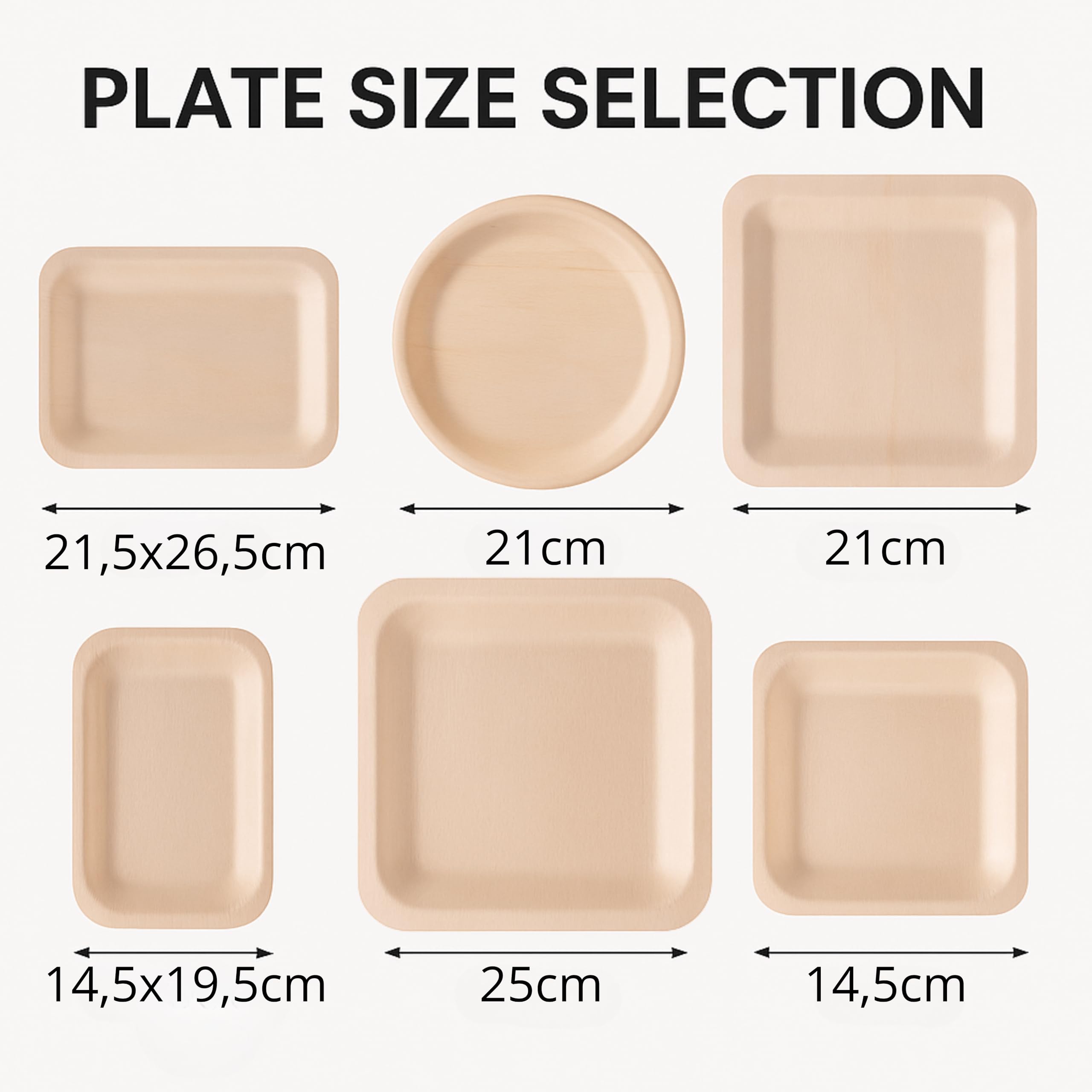 [21,5x26,5cm - 50 pezzi] Piatti RETTANGOLARI LEGNO biodegradabili compostabili ecologici - usa e getta, resistenti e riciclabili, ideali per feste, catering, eventi