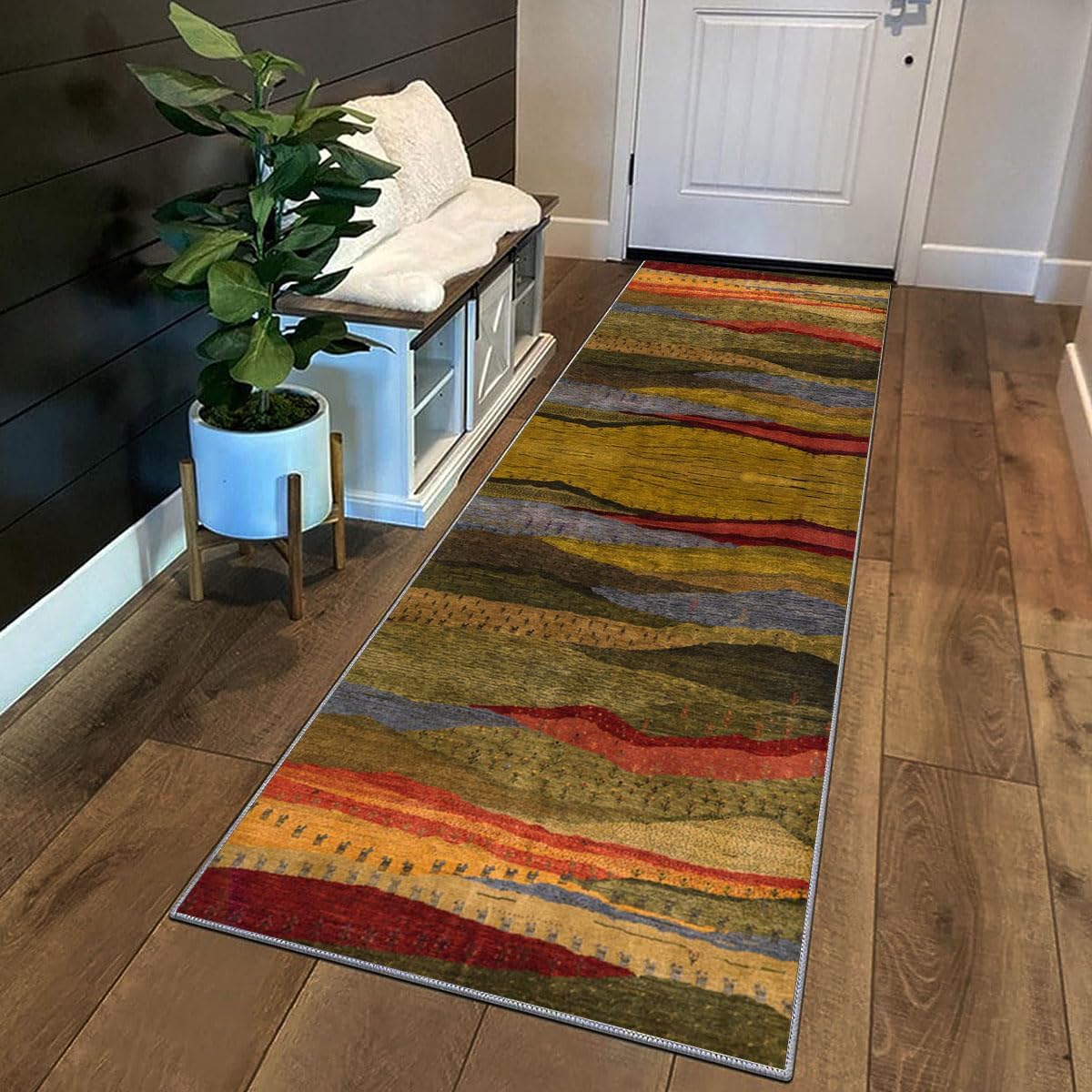 Rug Runner Hallway Kitchen Non-Slip Washable Rug Runner Long 60 x 200 cm Colourful Hallway Rug Modern Abstract Corridor Rug Dining Room Bedroom Dirt Trapper Mat Kitchen Rug
