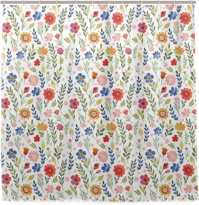 Amazon Kapanou防水 シャワーカーテン 葉と野生の花と花柄のイラスト かわいいシャワーカーテン ユニットバス バスルーム 芸術の装飾 180cmx180cm バスフック付き 取り付け簡単 シャワーカーテン ホーム キッチン オンライン通販