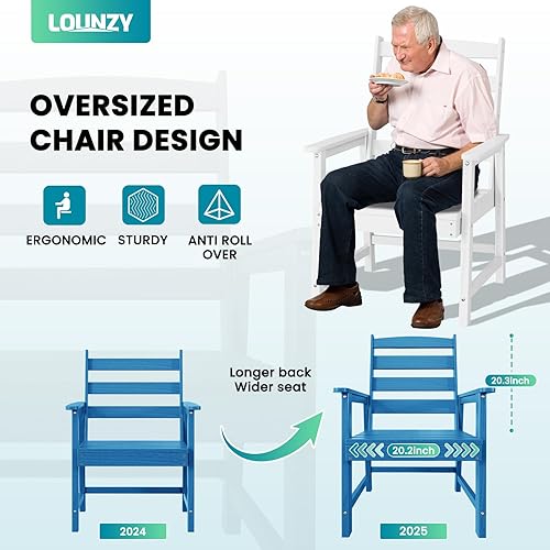 Miniatura 4 de LOUNZY Juego de 2 sillas de polietileno de alta densidad para exteriores, juego de sillas de comedor de gran tamaño para mesa de comedor, sillas de