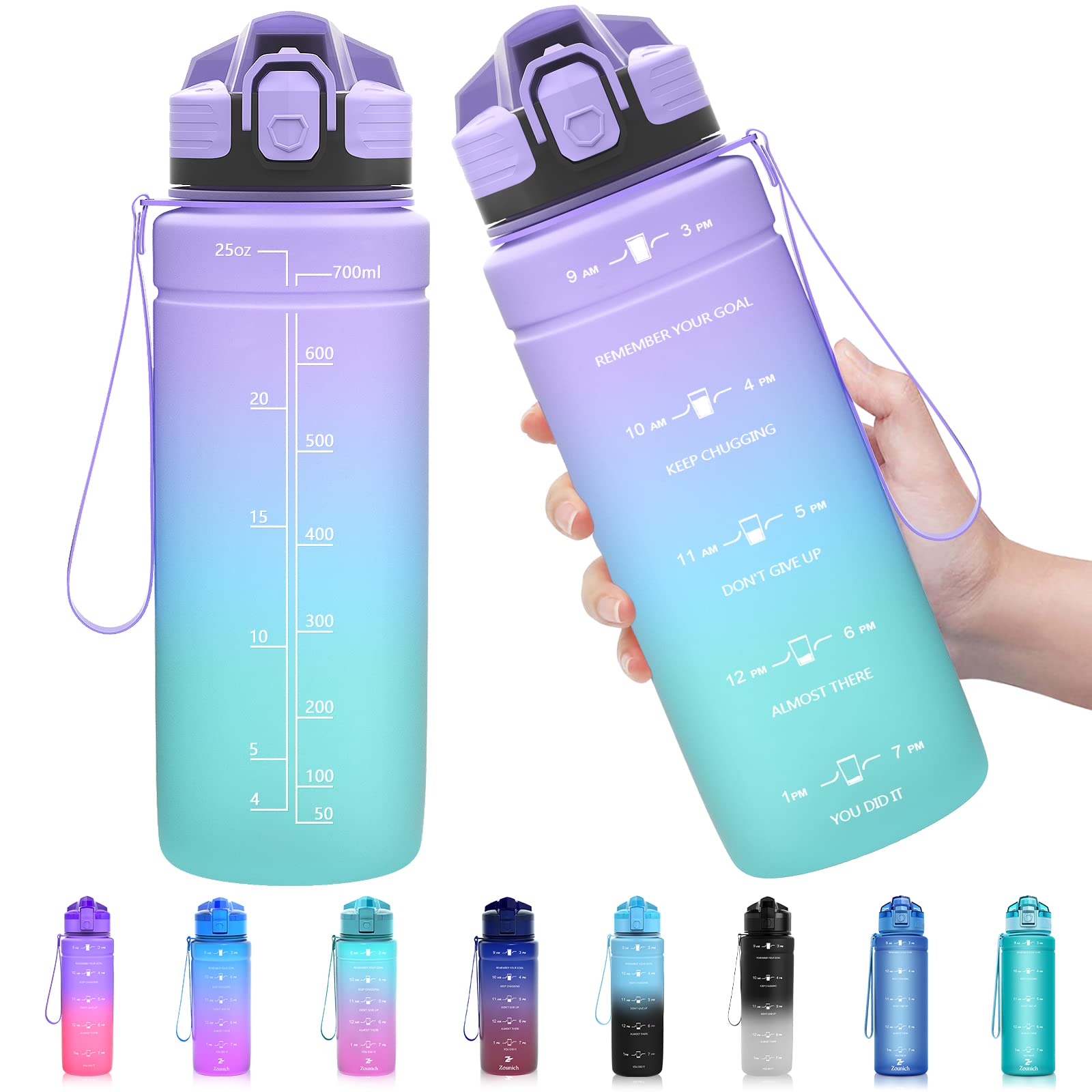 Zounich Trinkflasche Kinder Auslaufsichere 1L/700ml/500ml-BPA frei trinkflaschen Sport tritan Kunststoff Wasserflasche für Fahrrad, Schule, kohlensäure geeignet, spülmaschinenfest Sportflasche