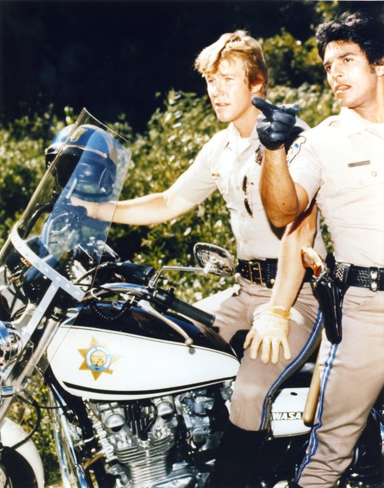 Chips Movie Scene in Police Uniform with Motorcycle and
