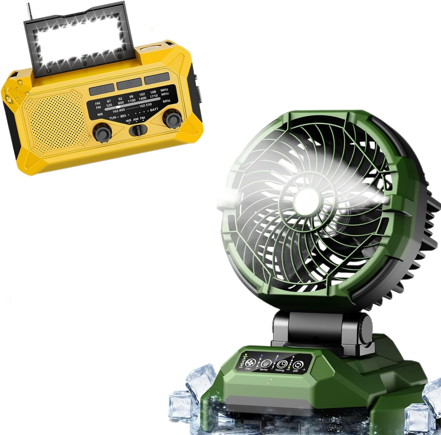 3000mAh Portable Misting Fan&10000mAh Emergency Hand Crank Radio for Outdoor,Camping