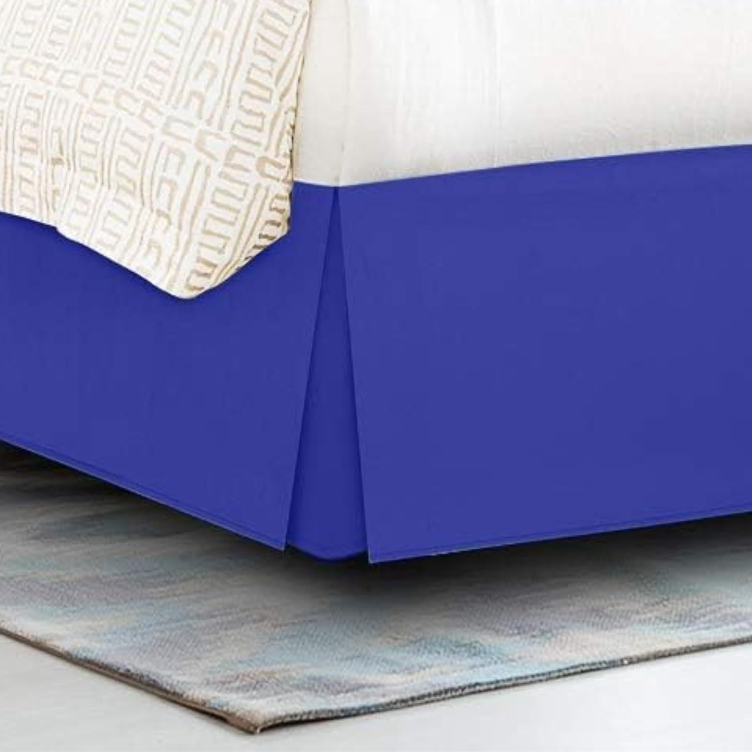 King Size Bed Skirt Royal Blue Box Pleat Bedskirt with 15" Drop Length- Pure Cotton 600 TC Premium Finish with Split Corner, Light Weight,