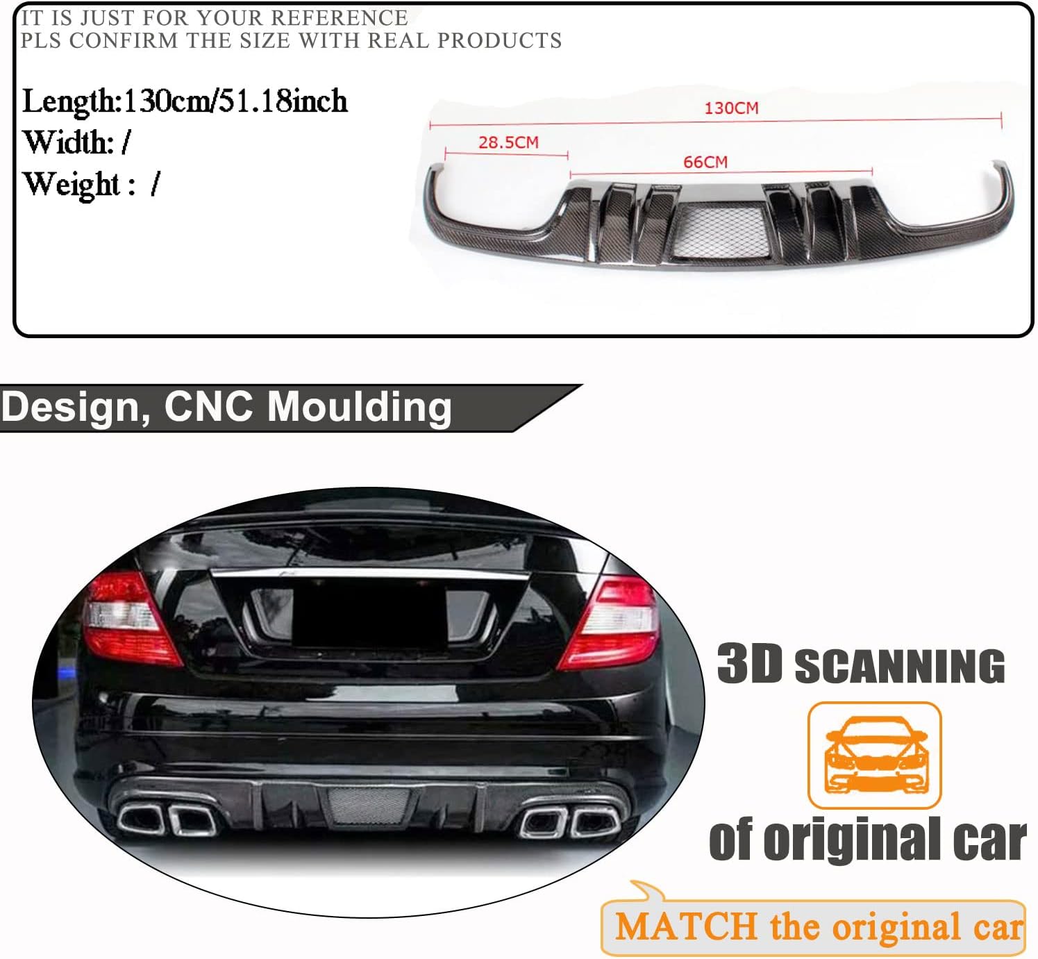 Carbon Fiber Rear Diffuser Compatible with Mercedes Benz W204 C63 AMG Sedan 2008-2011 Lower Bumper Lip Spoiler Body Kit Factory Outlet