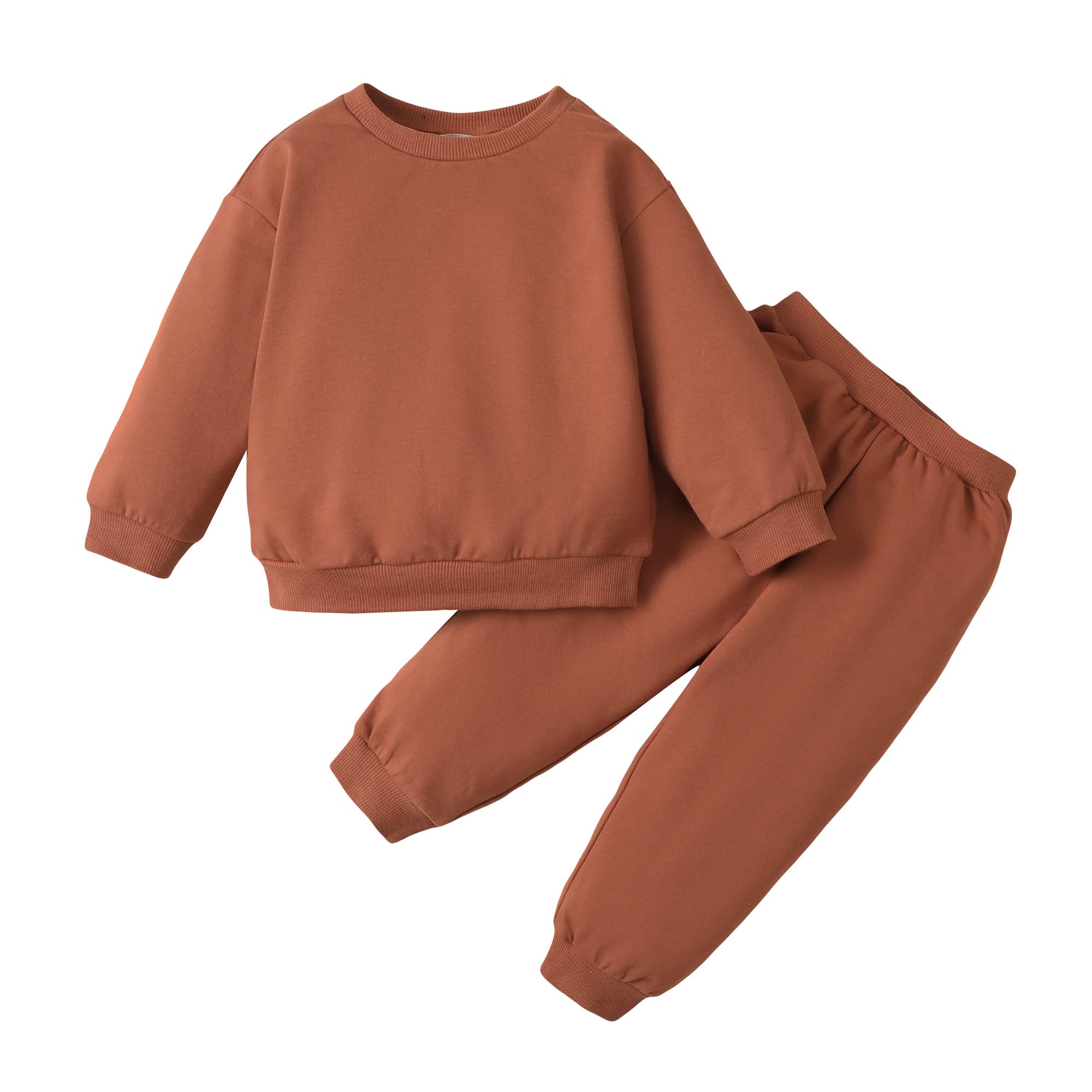 DEFAHN Toddler Baby Boy Girl Clothes Solid Tshirt Short/Long Sleeve Top Pants 2PCS Summer Baby Outfit Set Sweatsuit