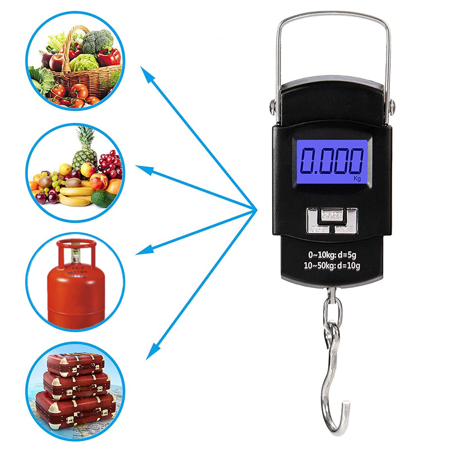 Kuber Industries Electronic Scale | Plastic Portable Electronic Hanging Scale | Measure Tape for Tackle Bag | Luggage | Battery Operated | 50 Kg Capacity | Black 3