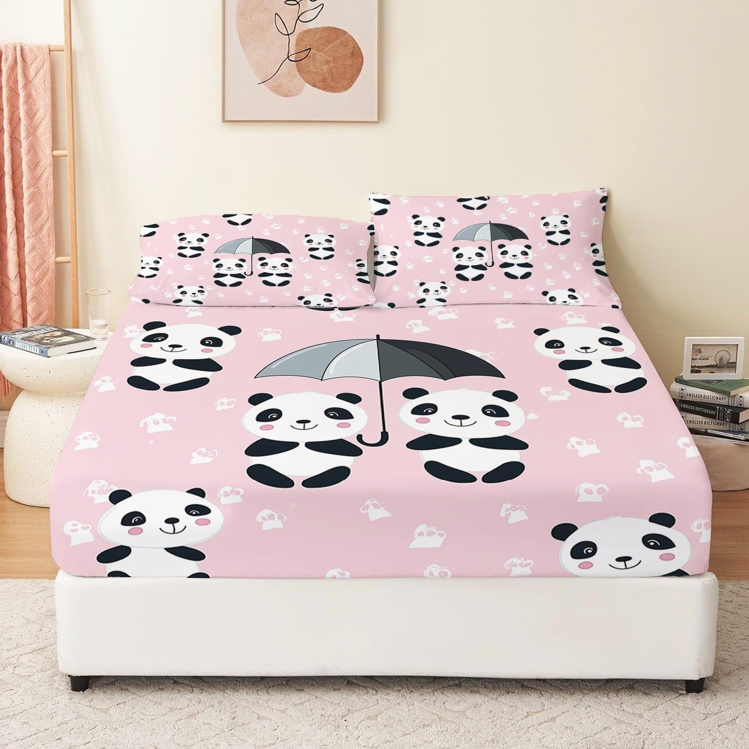 Fitted Sheet Cute Cartoon Style Red Panda Set Bedding Pink Single Sheet Pillowcase Set Super Soft Brushed Microfiber Bedding Sheets 3 Piece