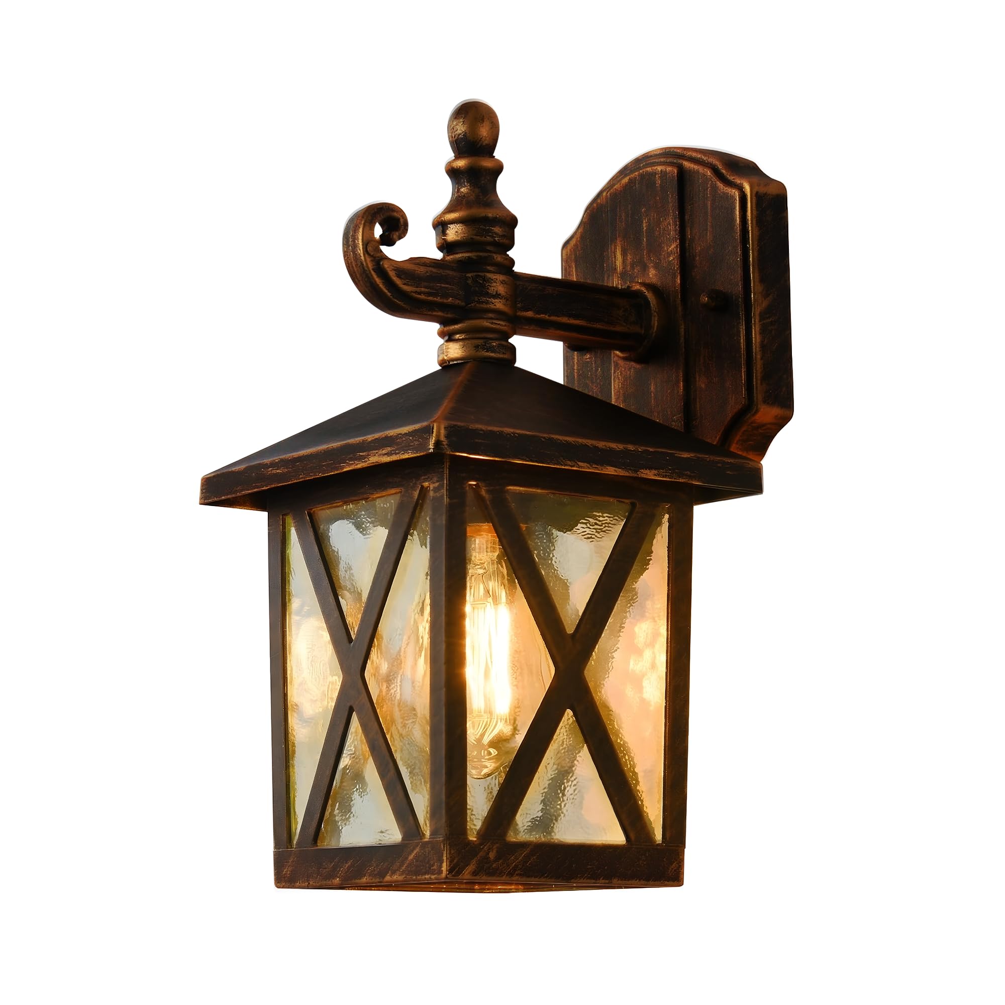 Aplique Pared Exterior, Lampara Exterior Vintage, Lámpara de Aluminio y Vidrio Para Exteriores, E27 Lámpara de Jardín Impermeable, sin Bombilla, Para Garaje, Iluminación de Terraza Cobre Rojo