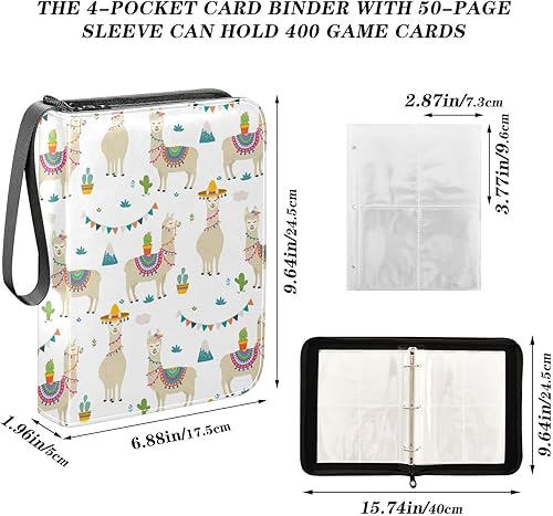 Miniatura 3 de Carpeta de tarjetas coleccionables de llama, con 4 bolsillos, con 50 fundas extraíbles, 3 anillas, para álbumes de tarjetas con capacidad para hasta