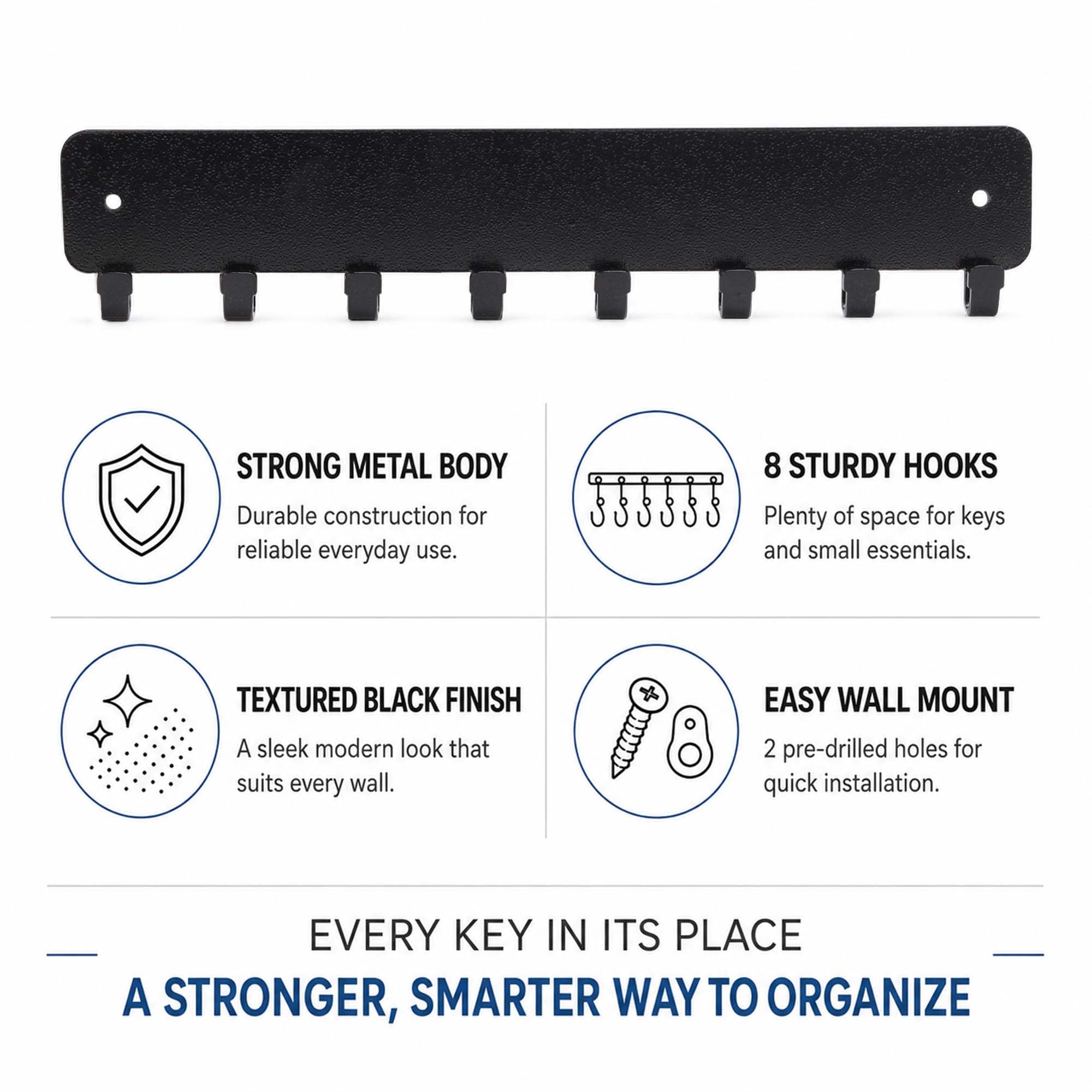 Metal Key Holder - Stylish Wall Mount -2
