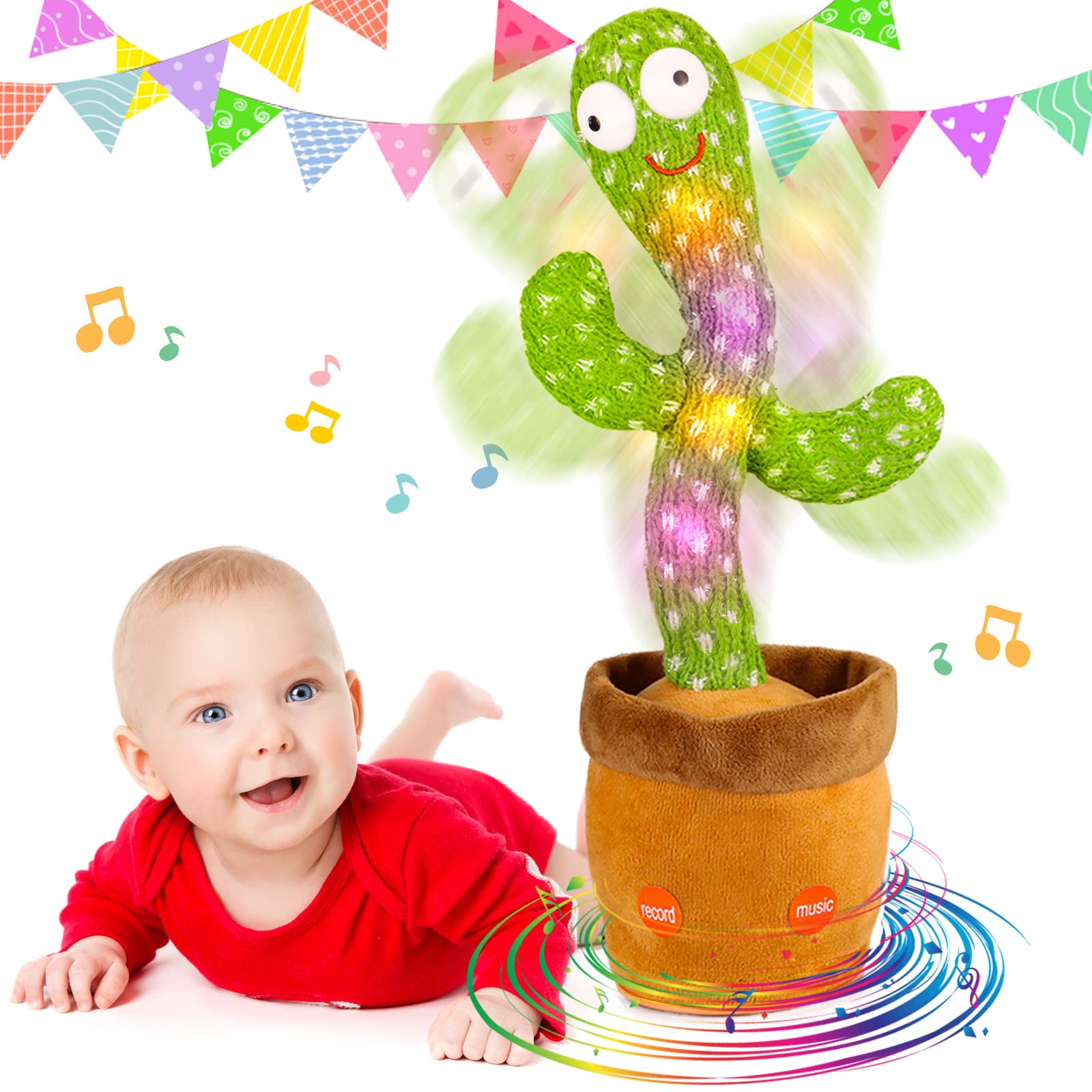 Emoin Dancing Cactus, Talking Cactus Toy, Smart Dancing Cactus, Repeat+Recording+Dance+Sing, Wriggle Dancing Cactus Repeat What You Say and Sing Electronic Cactus Toy Decor for Kids Adult