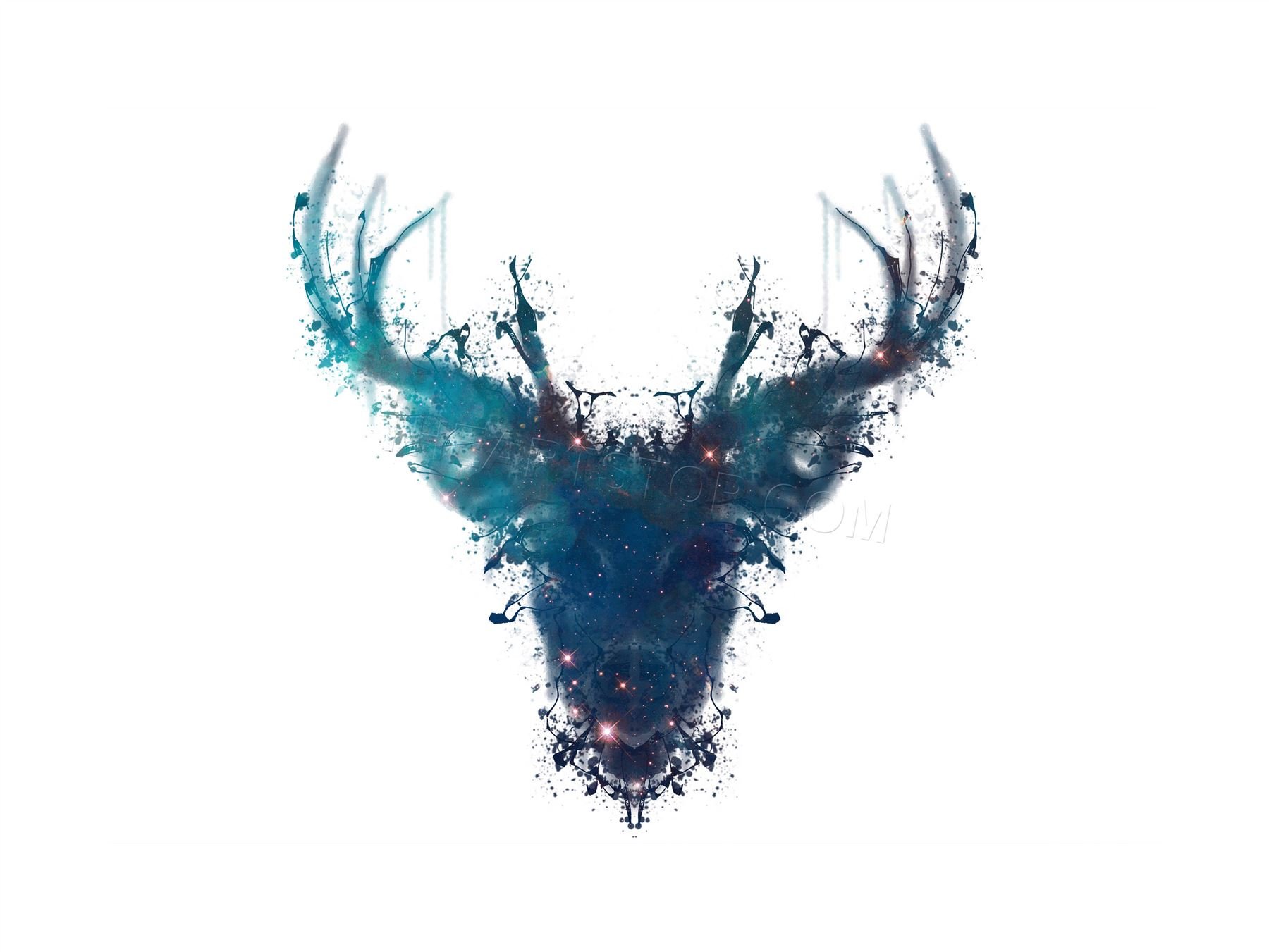Wee Blue Coo Graphic Ink Splat Deer Stag Framed Picture Art Wall Art Print