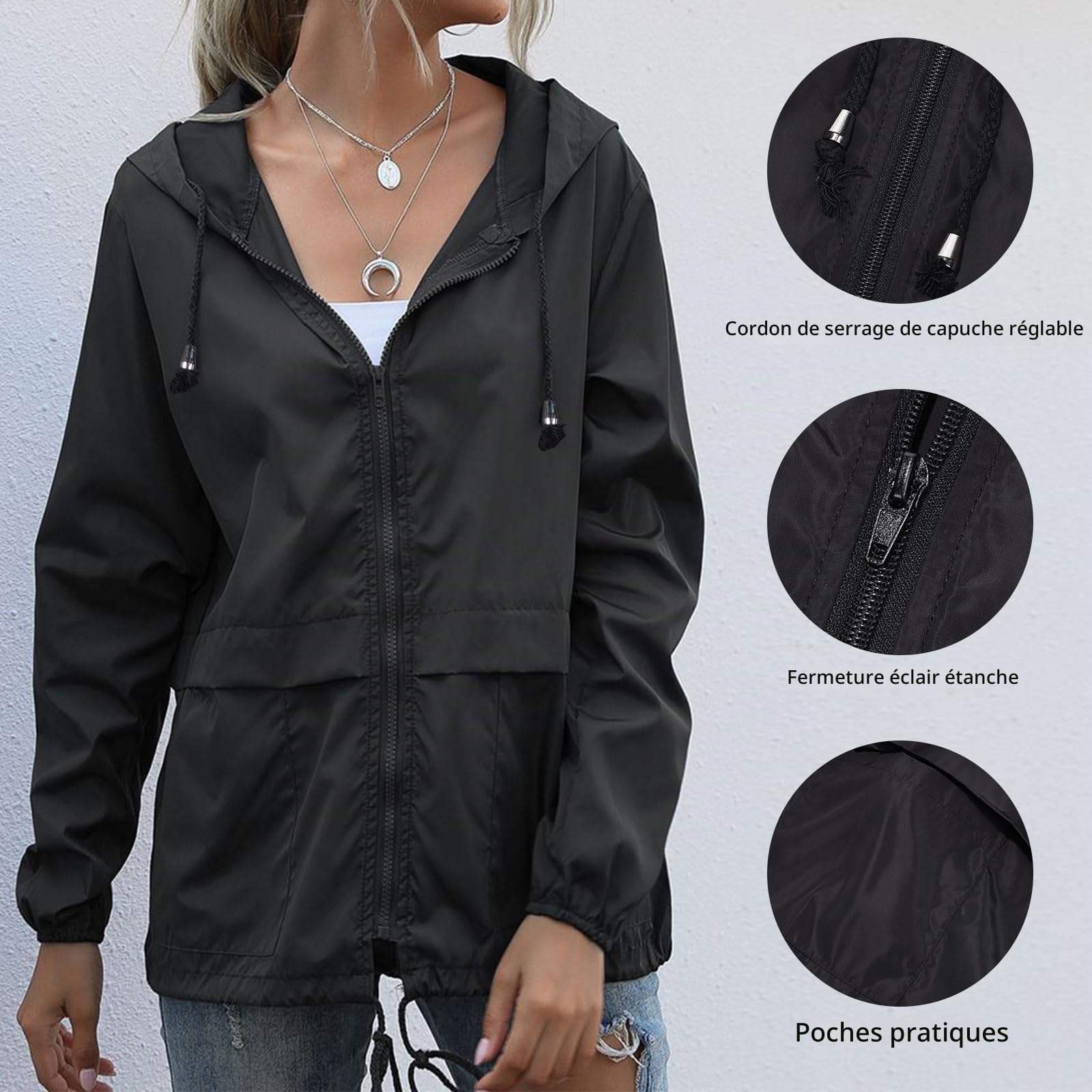 Veste imperméable légère pour femme, veste de pluie à capuche pour randonnée, course à pied, cyclisme