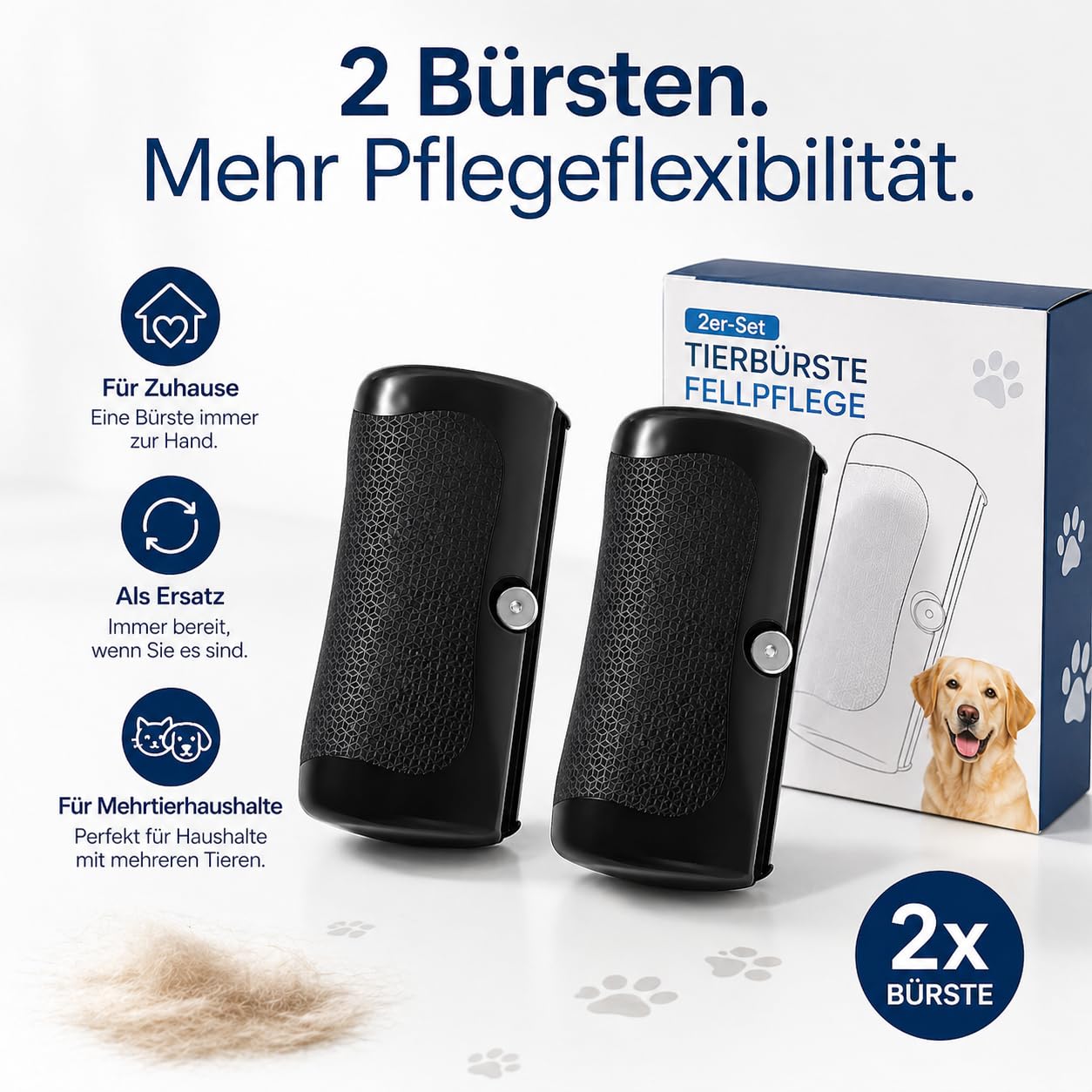 Pfotenmond Fellwunder Bürste - Professionelle Fellpflege für Hunde & Katzen mit Komfortgriff - 2er Set für Effektive Unterwollentfernung