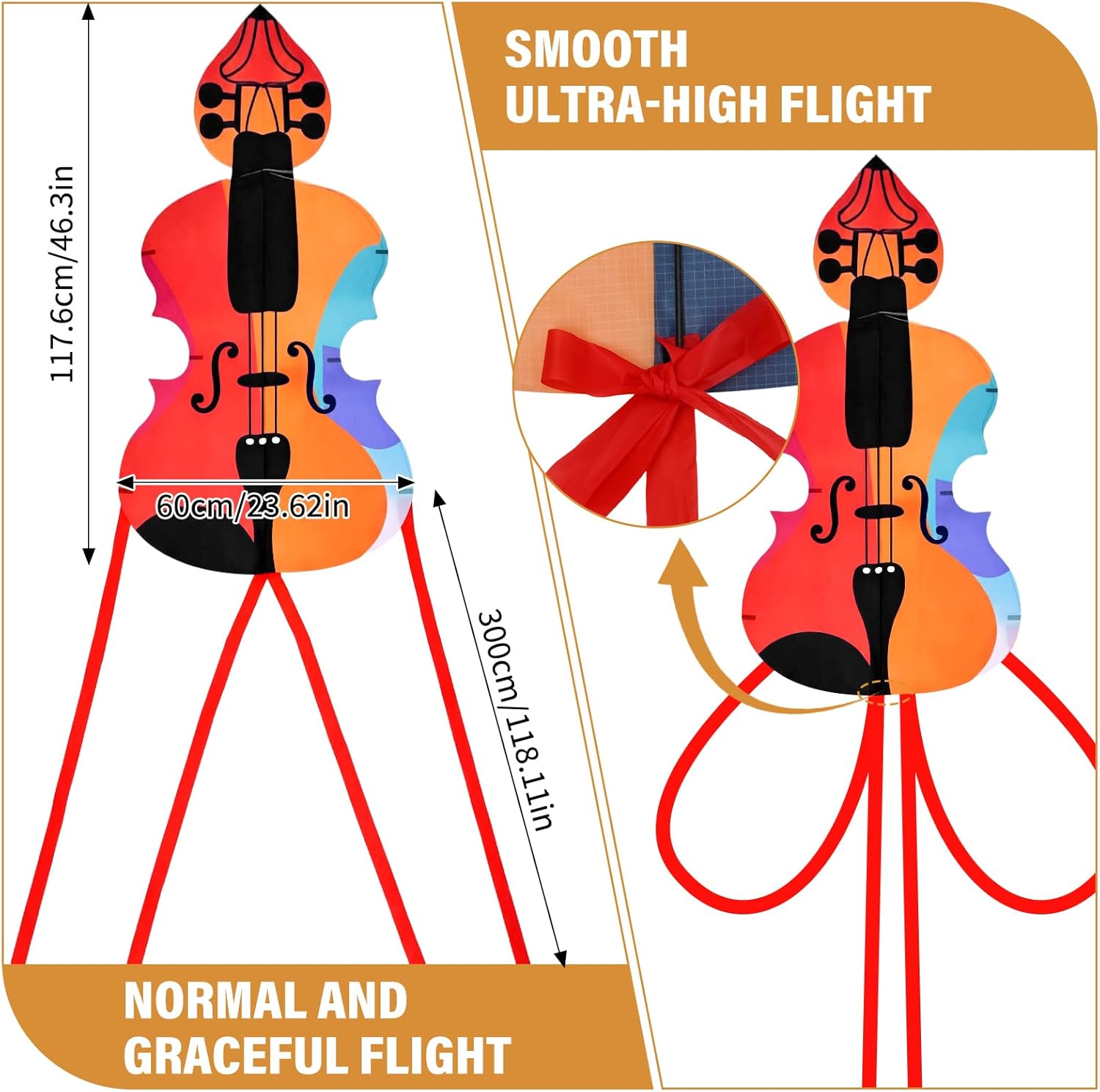 Artistic Violin Kite Colorful Abstract Design, Kitess for Kids Kites for Adults, Easy to Fly Kite Long Tail Outdoor Beach Park Kites, Perfect Photo Prop & Unique Gift Festival Decorations