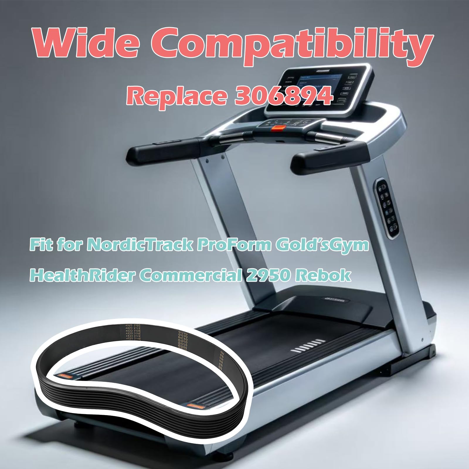 306894 - Correa de transmisión para cinta de correr, apta para NordicTrack ProForm Gold'sGym HealthRider Commercial 2950 Rebok, 17 pulgadas