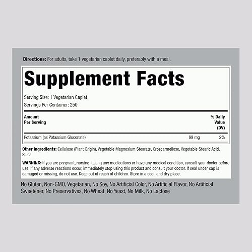 Miniatura 2 de Piping Rock Suplemento de potasio quelado 99 mg | 250 comprimidos | Gluconato de potasio | Vegetariano, sin OMG, sin gluten