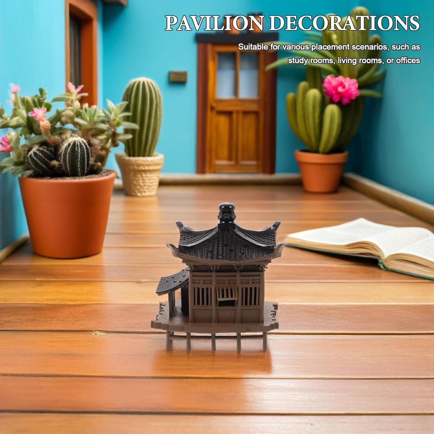 Miniature Chinese Statue Resin Pavilion for Bonsai and Living Room Decor