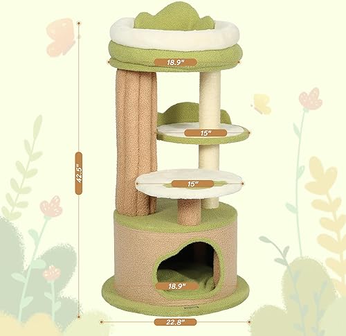 Miniatura 10 de Bonito árbol para gatos de 63 pulgadas, árbol estético para gatos de KAMABOKO con forro polar de peluche, túnel para gatos, muebles únicos para