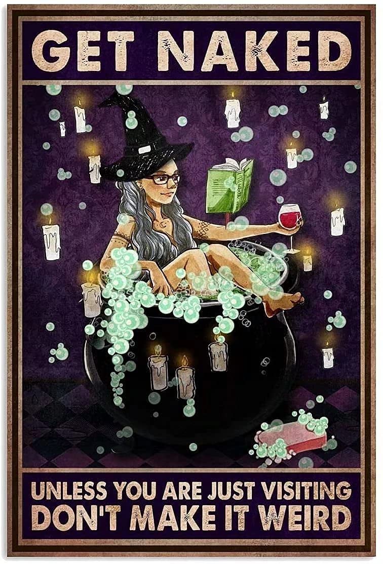 Tin Sign Witch Bathroom Wall Retro Tin Sign, Bathroom Decoration for Bars, Restaurants, Cafes and Bars, New Year, Metal Sign 8x12 Inches