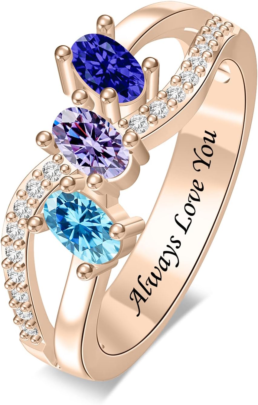 Personalized Rings for Women Sterling Silver Rings Custom Simulated Birthstone Rings Women Infinity Band Mother's Ring for Mother's Day