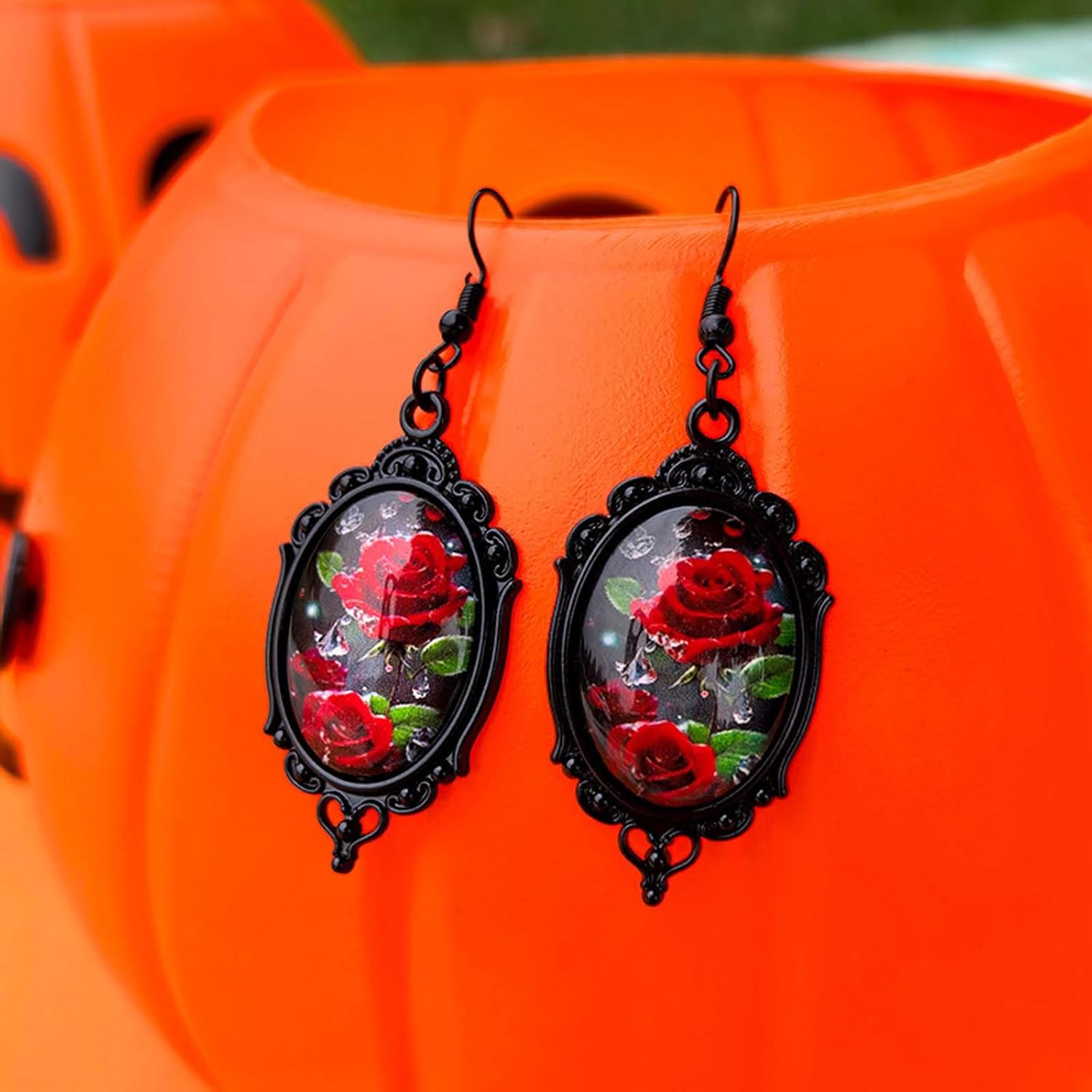 Gothic Rose Earrings for Women Vintage Rose Cameo Earrings Goth Crystal Earring Victorian Glass Drop Earring Mystic Jewelry - Image 5