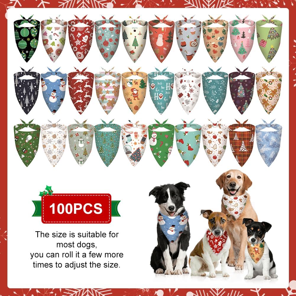 100 Pcs Home Decorations Dog Bandanas Colorful Triangle Scarf Pet Bandanas for Boy and Girl Adjustable Holiday Bandana for Small Medium Large Dogs