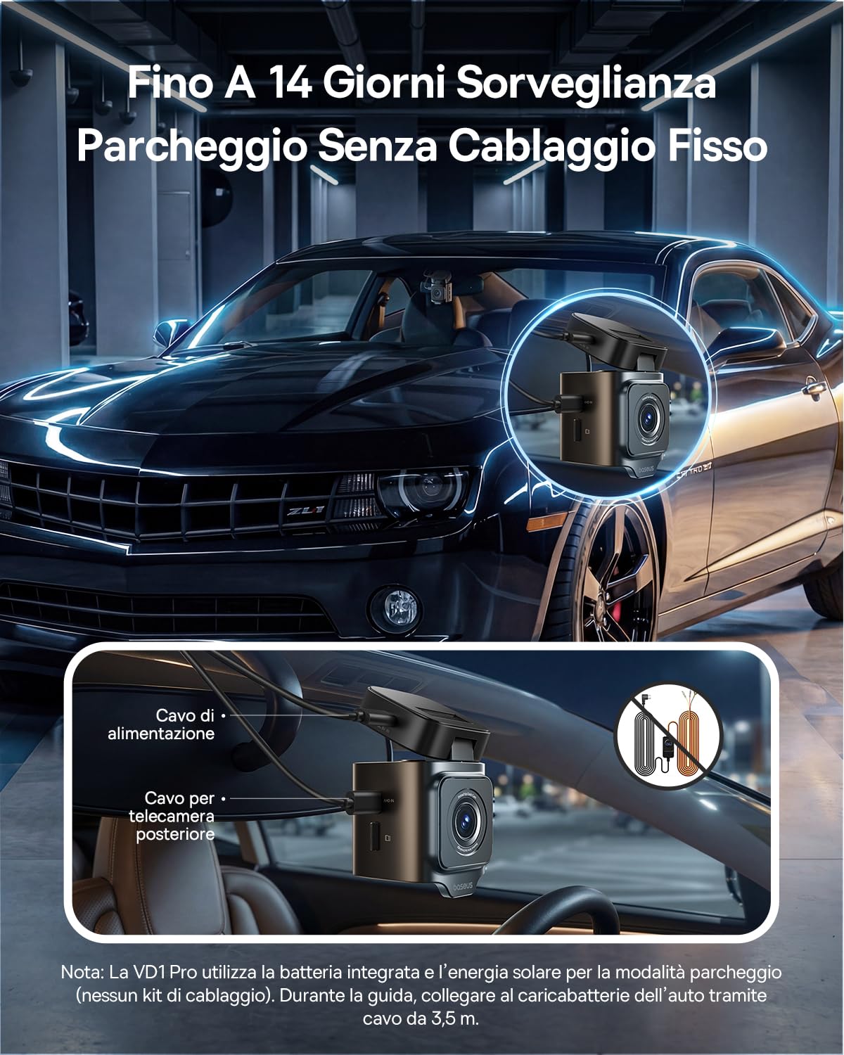 Baseus VD1 Pro Dashcam Auto Anteriore e Posteriore 4K/1080P, Telecamera Auto con Modalità di Parcheggio a Batteria Supportata da Solare, Visione Notturna STARVIS, 5GHz WiFi, GPS, Scheda 64GB