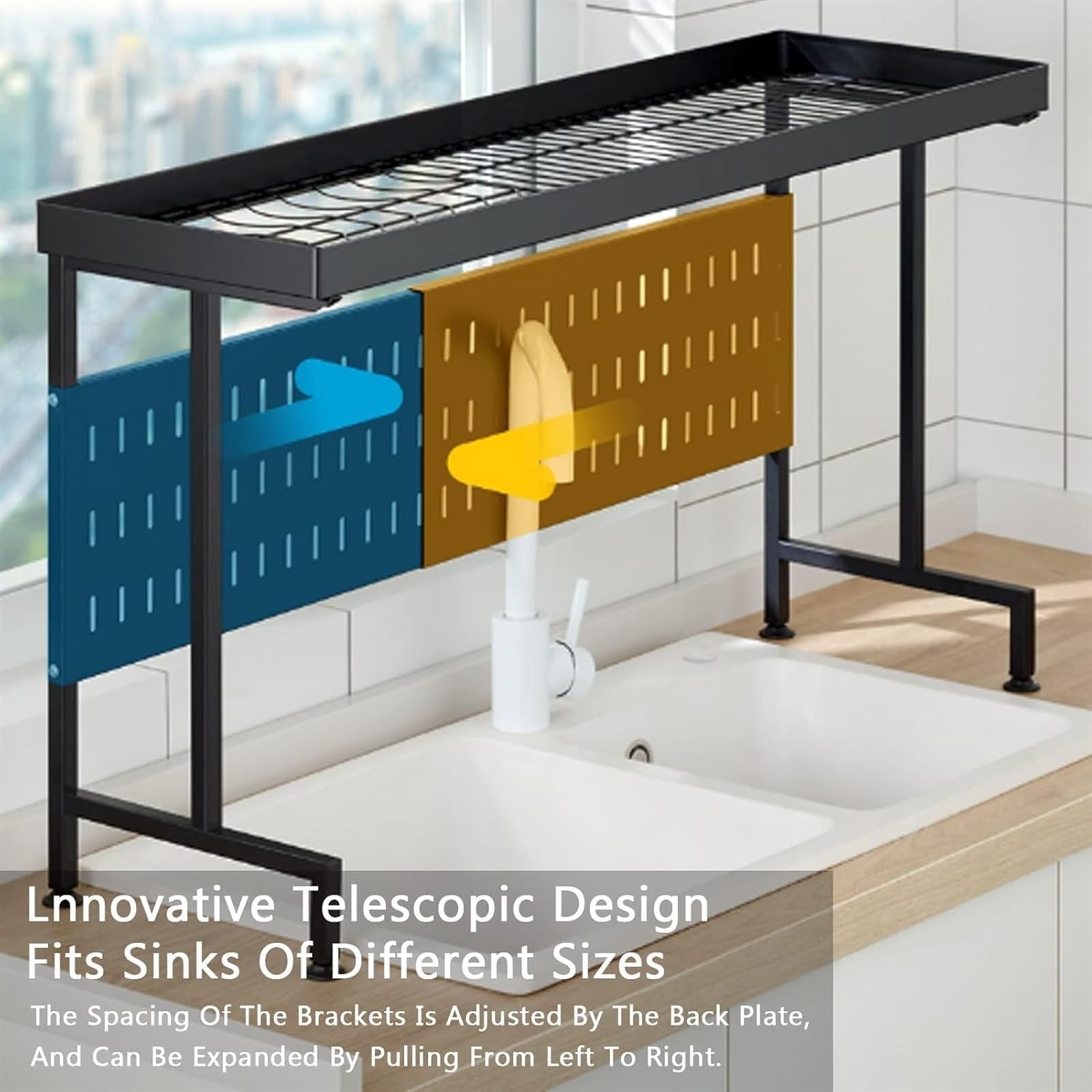 Escurridor de platos, estante grande de secado de platos, estante expandible para gabinete, estante de acero inoxidable para colocar sobre el fregadero, estante organizador para fregadero