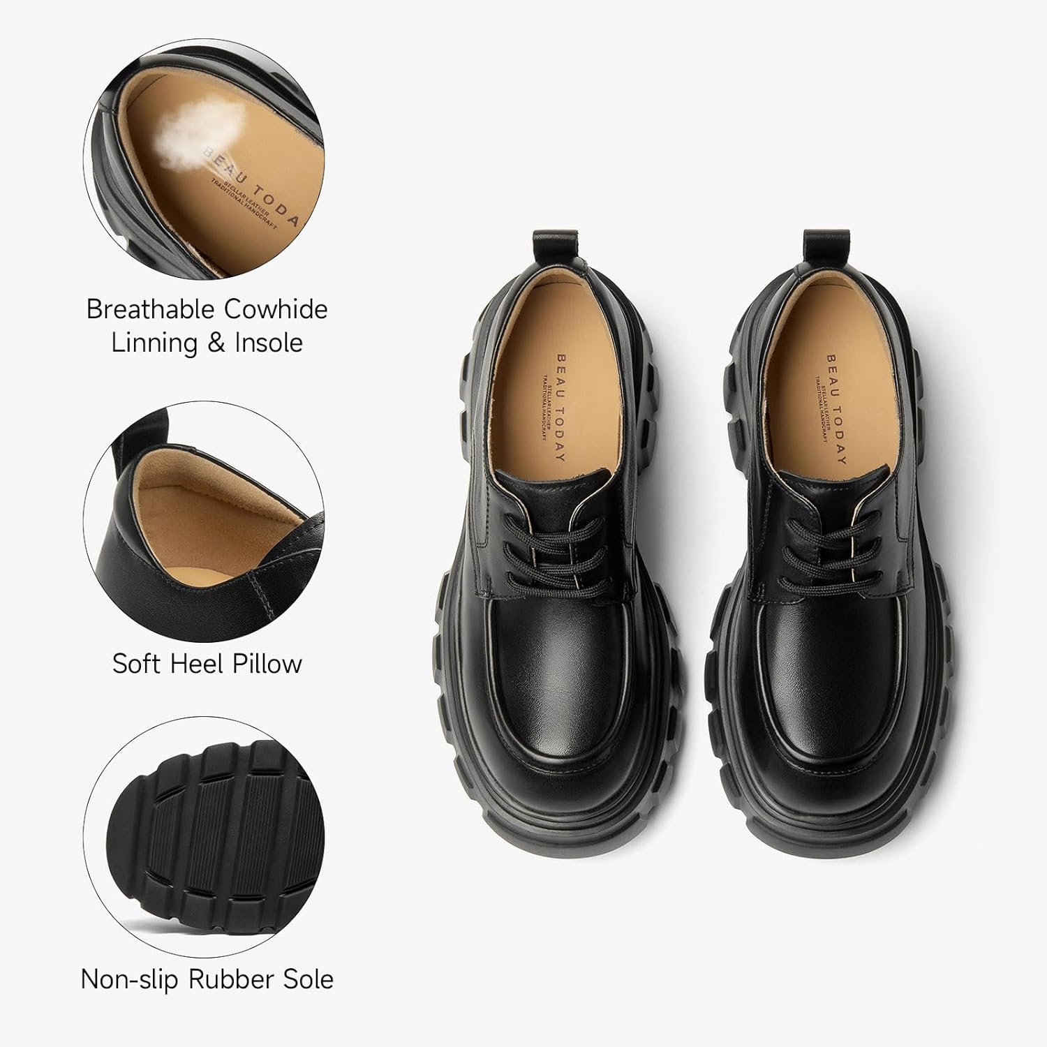 BEAU TODAY Platform Oxfords for Women, Oxford Shoes for Women, Chunky Leather Lace Up Oxfords,Casual Comfortable Breathable Non-Slip Dress Shoes for Work Business - Image 5