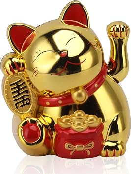 5.5in Lucky Cat Waving Arm, Electric Waving Lucky Fortune Cat Lucky Figurines Cat Waving Arm Statue Maneki Neko Lucky Fengshui Cat for Home Display Car Decor