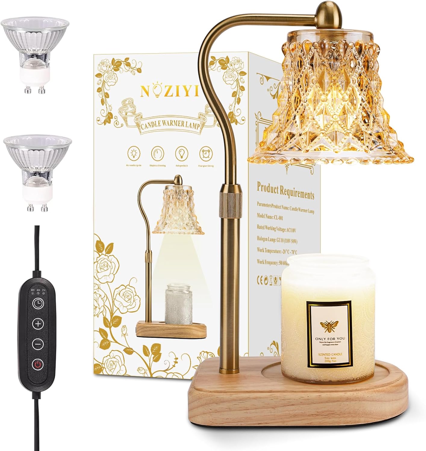 Candle Warmer Lamp with Timer, Candle Warmer Light with 2 Bulbs, 2/4/8H Timer Adjustable Height Candle Warming Lamp, Dimmable Candle Melting Lamp for All Scented Jar Candle Sizes, Amber (Amber) Candle Warmer Lamp with Timer, Candle Warmer Light with 2 Bulbs, 2/4/8H Timer Adjustable Height Candle Warming Lamp, Dimmable Candle Melting Lamp for All Scented Jar Candle Sizes, Amber (Amber)