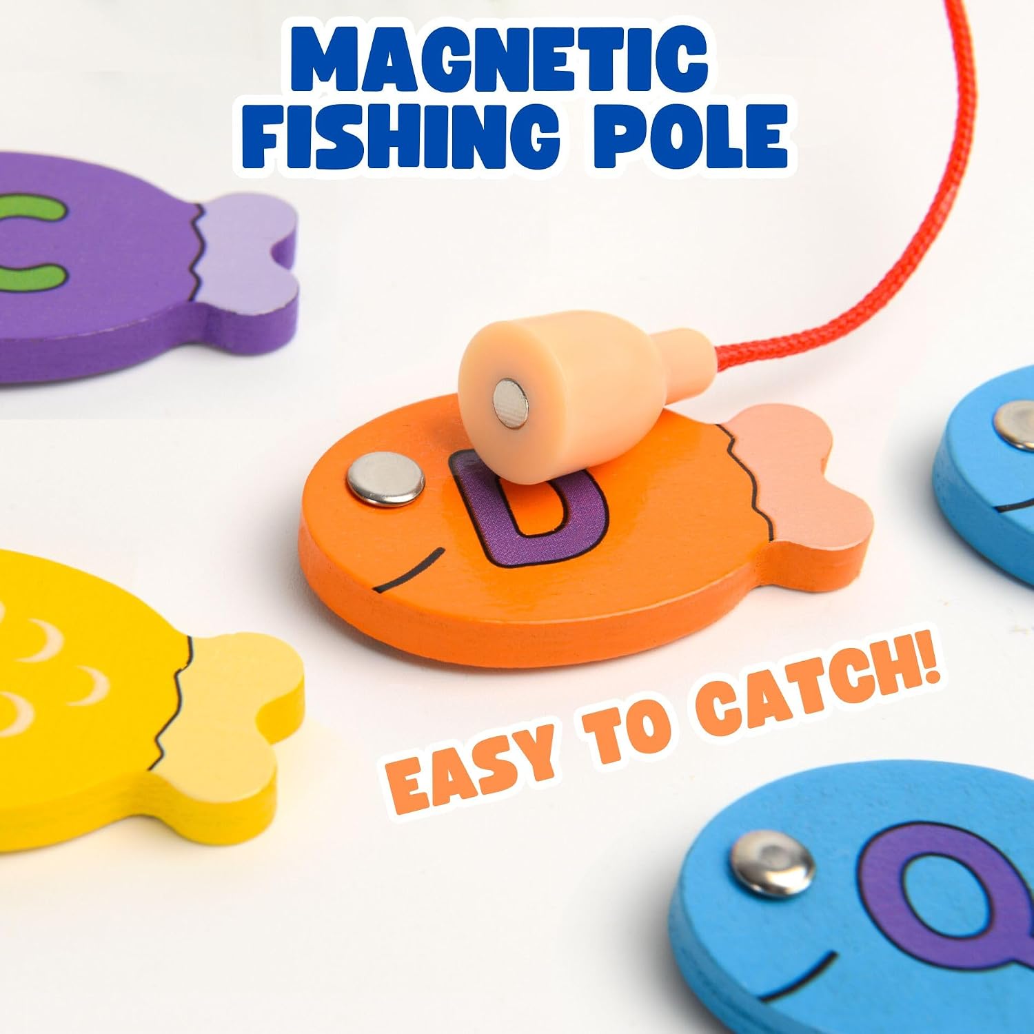 Haktoys Wooden Alphabet Fishing Game, ABC Letters Numbers Shapes Colors | Fishing for numbers and letters toy supports early counting, alphabet recognition, color and shape learning