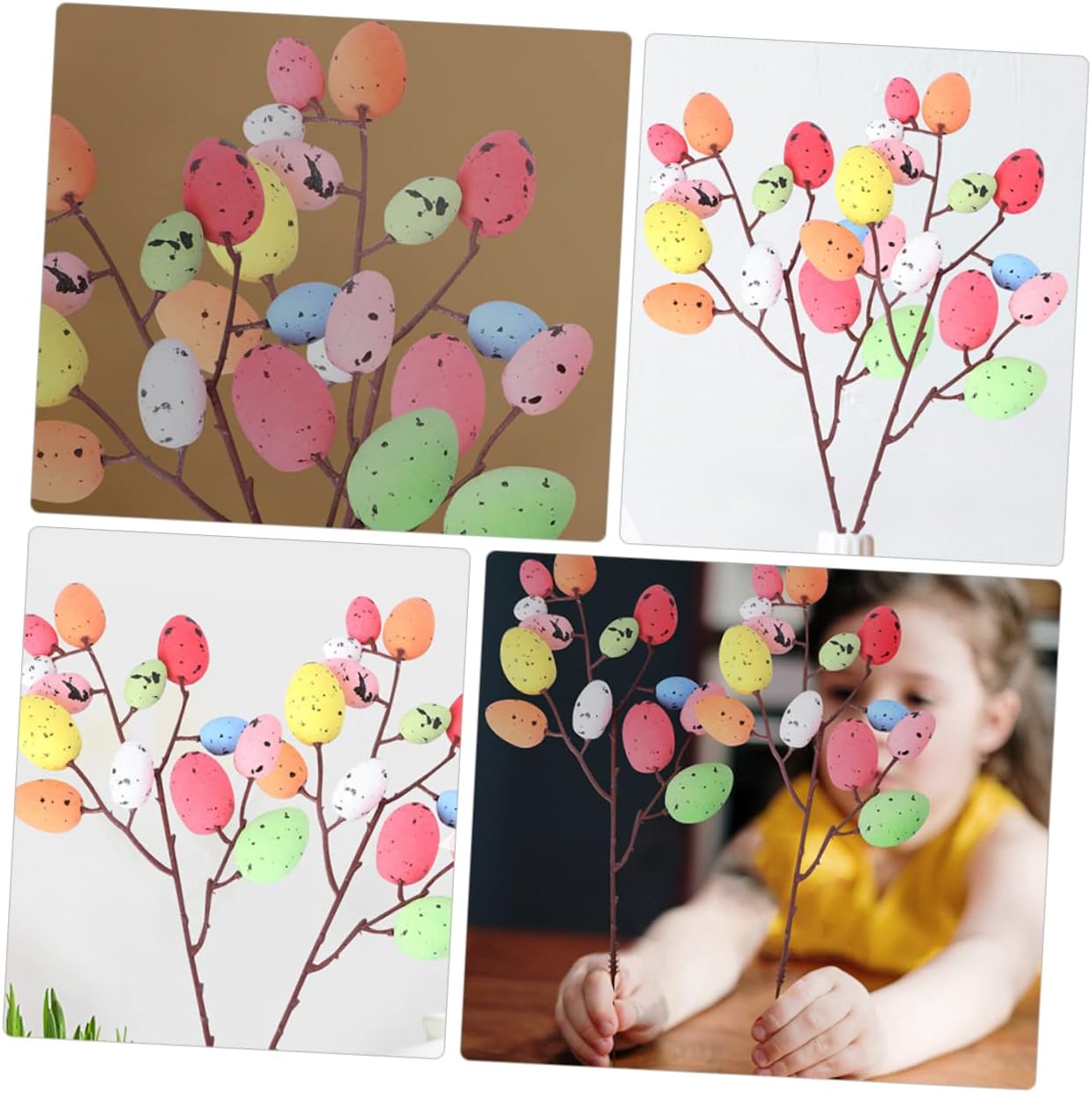 Abaodam Spring Easter Party Decorations 6Pcs Easter Egg Tree Branches Flower Picks Flower Arrangement Ornament Foam Stems for Eggs Spring Party Home Decoration Easter Tree Decorations