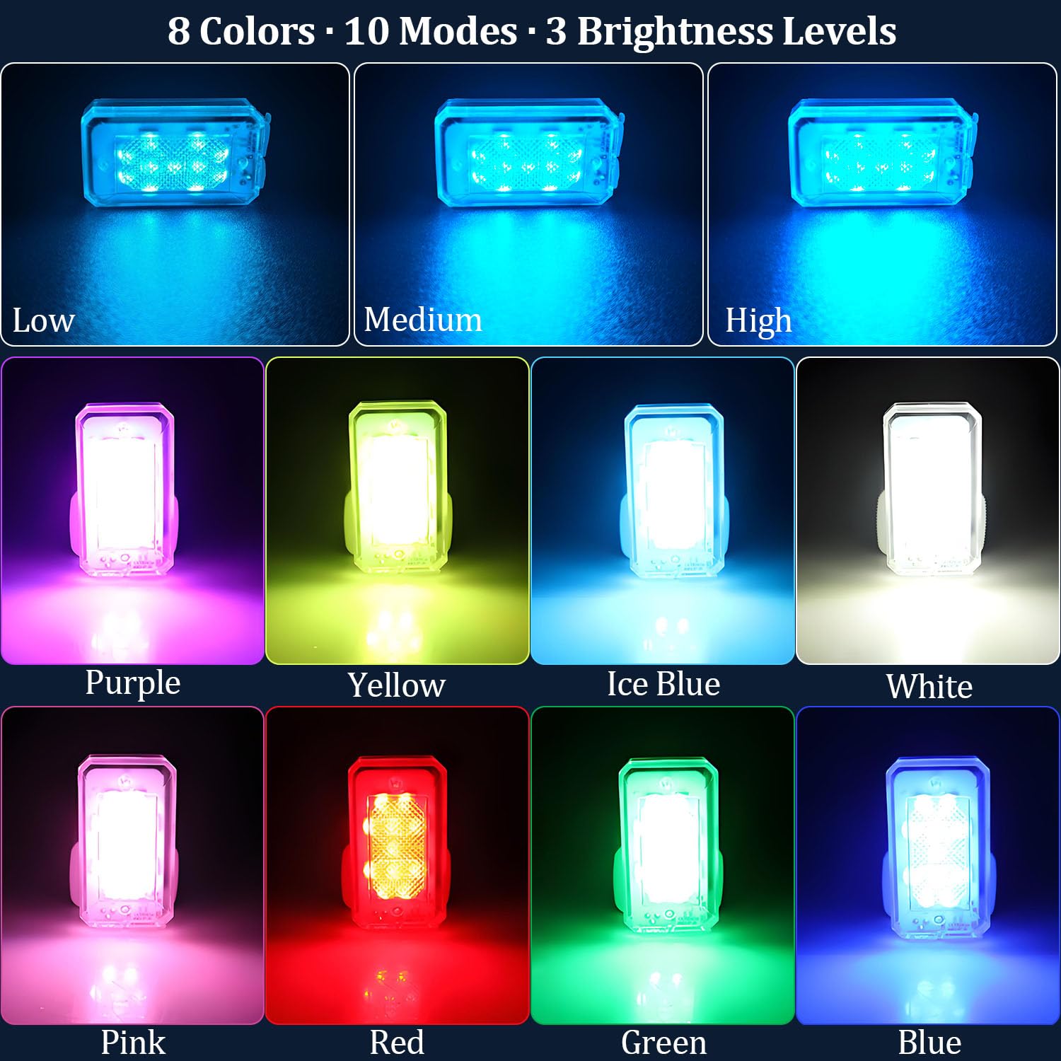 4 Pièces Lumières stroboscopiques LED pour Voiture avec télécommande, lumière stroboscopique Anti-Collision pour Avion, 8 Couleurs, lumière ambiante LED Rechargeable par USB pour Voiture, Drone, Moto