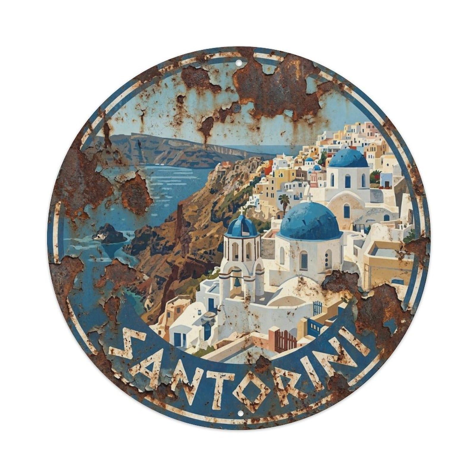 Santorini Greece Retro Heritage Travel Landmark Metal Tin Sign