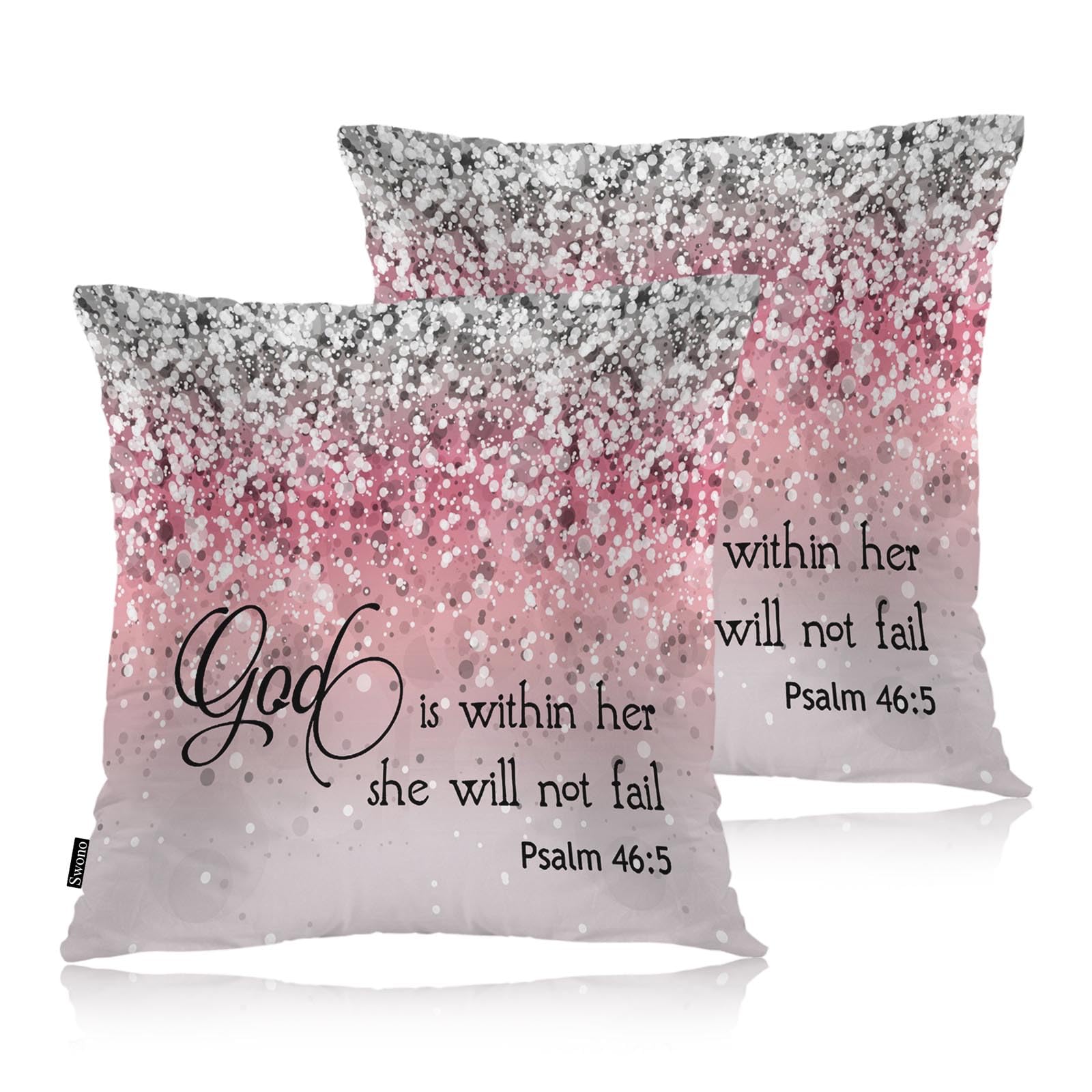 Swono Holy Bible Throw Pillow Cases, God is Within Her She Will Not Fall Set of 2 Throw Pillow Cover, Bible Quote Pillow Cushion Case Home Decor for