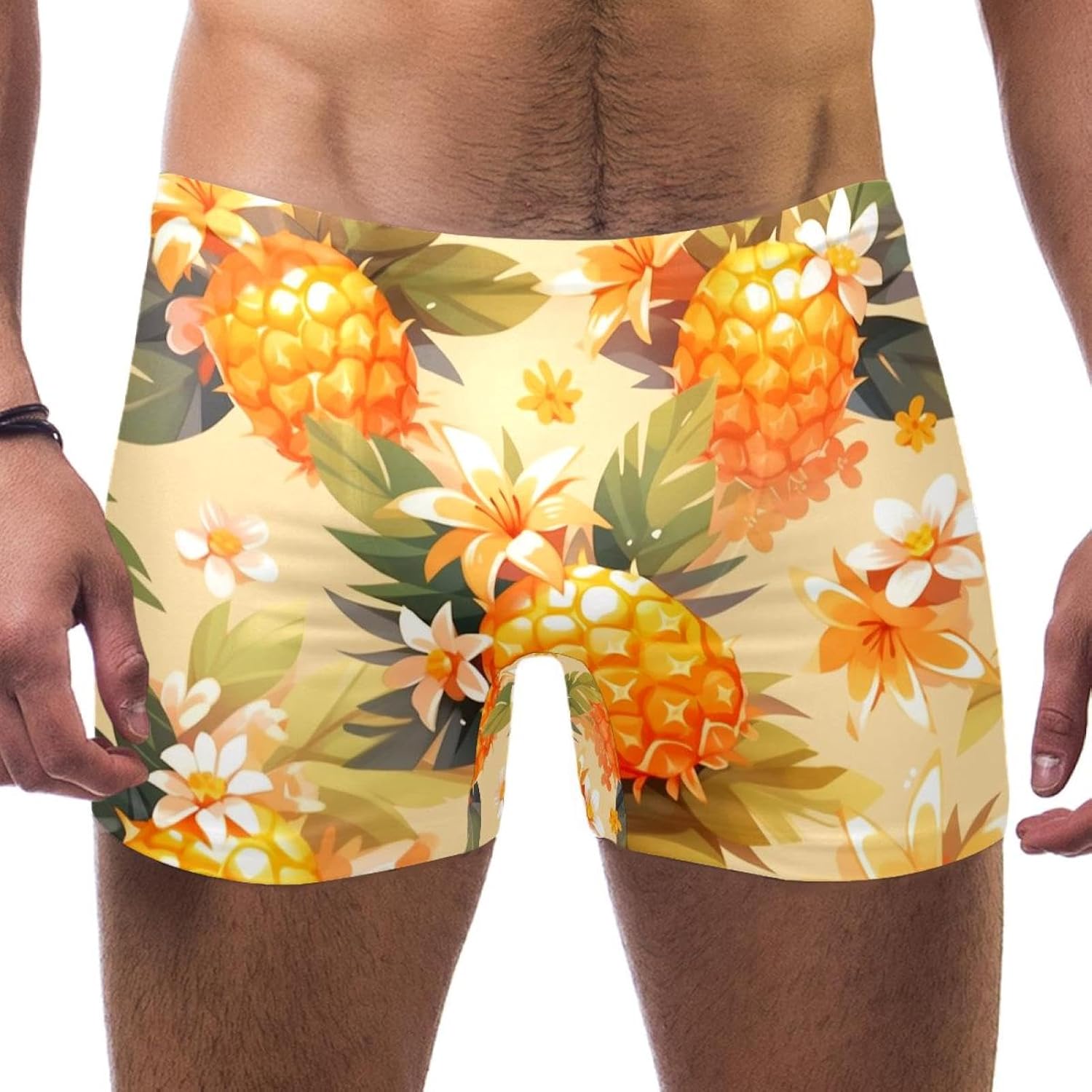 Mens Colored Pineapple-694 Swim Trunks Elastic Waistband Short Mens Bathing Suit, S,