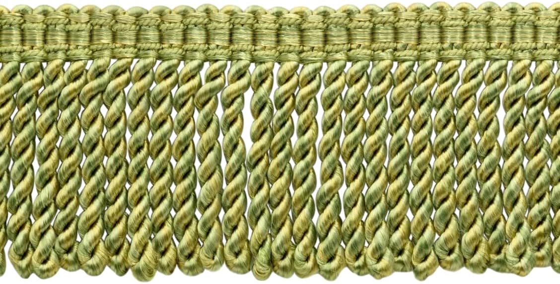 DÉCOPRO 3" (7.5cm) Bullion Fringe Trim with Fancy Woven Gimp Header # BFMLT3WVN, Lemongrass #PR12 (Light Green, Yellow Green, Yellow Gold) 5 Yard Value Pack (15 ft/4.5m)