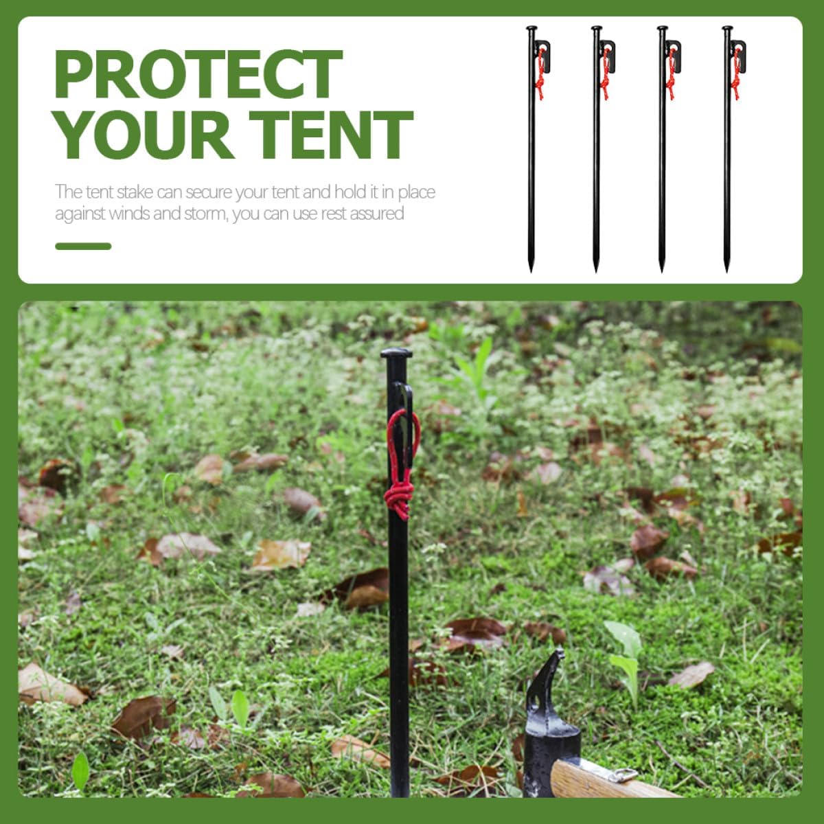 Heavy Duty Metal Tent Stakes Ground Anchors Camping Tent Fixing Pegs Set with 6 Black 30cm Stakes and Storage Bag for Outdoor Camping and Hiking