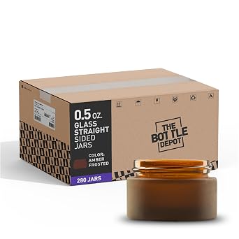 The Bottle Depot - 0.5 oz Glass Jar - Amber Frosted - 280 Jars - Closures Not Included - 41-400 Neck Finish - Wholesale Glass Jars