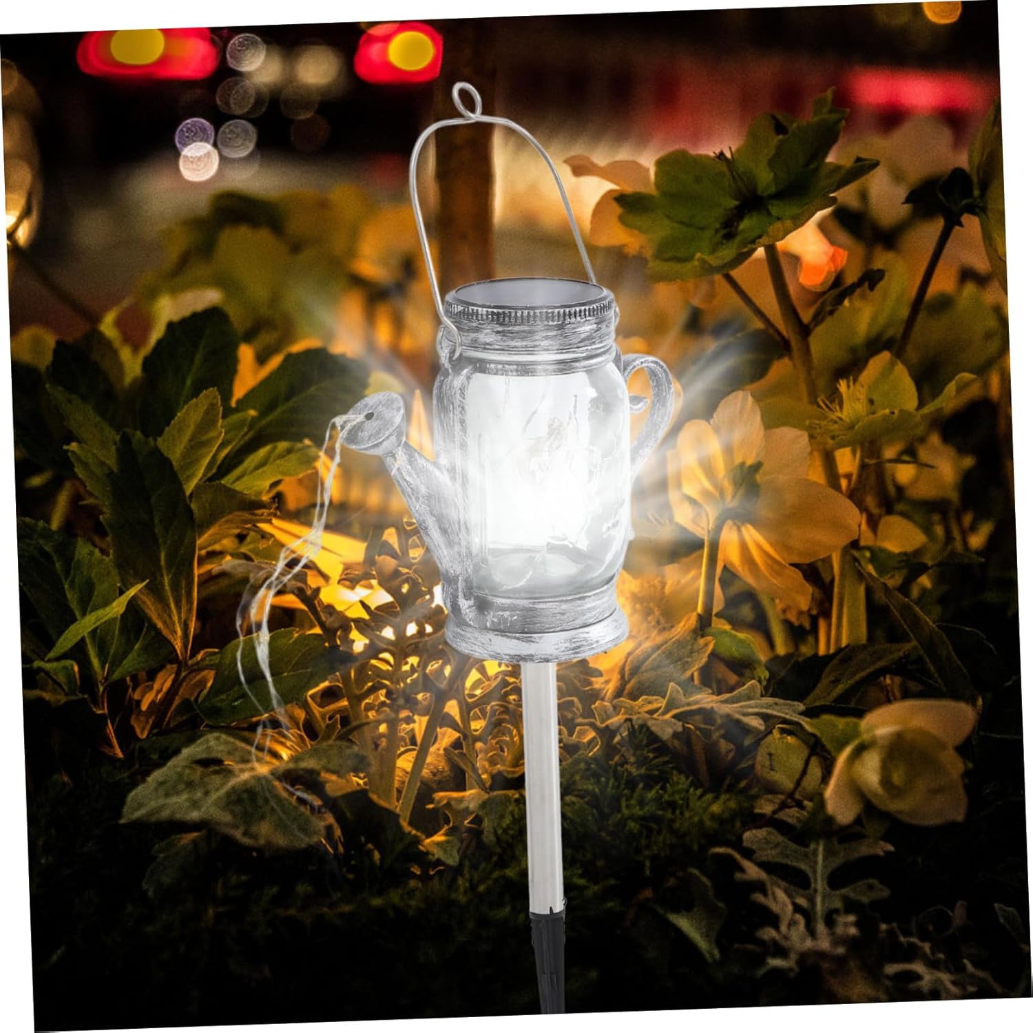 Lurrose 2Pcs Solar Garden Jar Light Creative Kettle Shaped Jar Lid Fairy String Lights for Outdoor Decoration Warm Atmosphere Lanterns for Patio