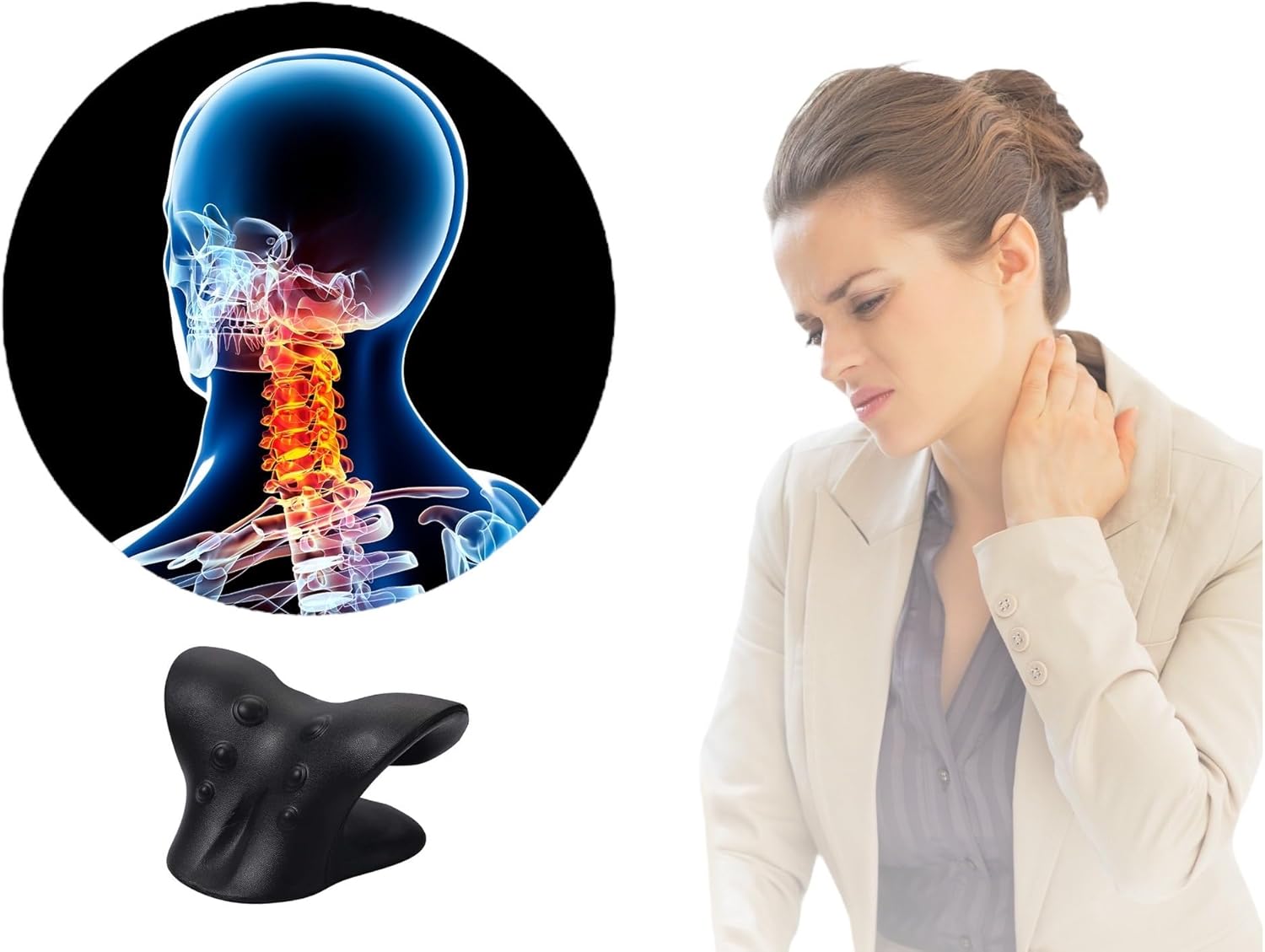 Neck Shoulder Stretcher Relaxer, Cervical Traction Device Hump Corrector, Dowagers, Tech Neck, TMJ Pain Relief, Firm Foam, Cervical Spine Alignment, Chiropractic Pillow Stretcher… (Black)