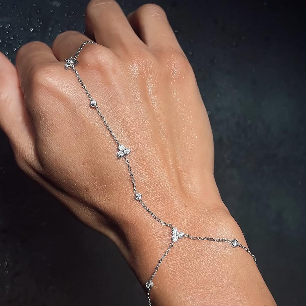 Silver Gold Ring Hand Chain Bracelet for Women non Tarnish Star Dainty Bracelets Hand Chain Ring Stackable Chains Bracelet - Image 3