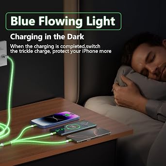 LED Light Up iPhone Flowing 3-in-1 Charger Cables, [MFi Certified ] Multi Charging CableCavo Lightning con USB-C&Micro USB, Cavo Lightning incandescente per Apple iOS iPhone, Pad, Google, Android