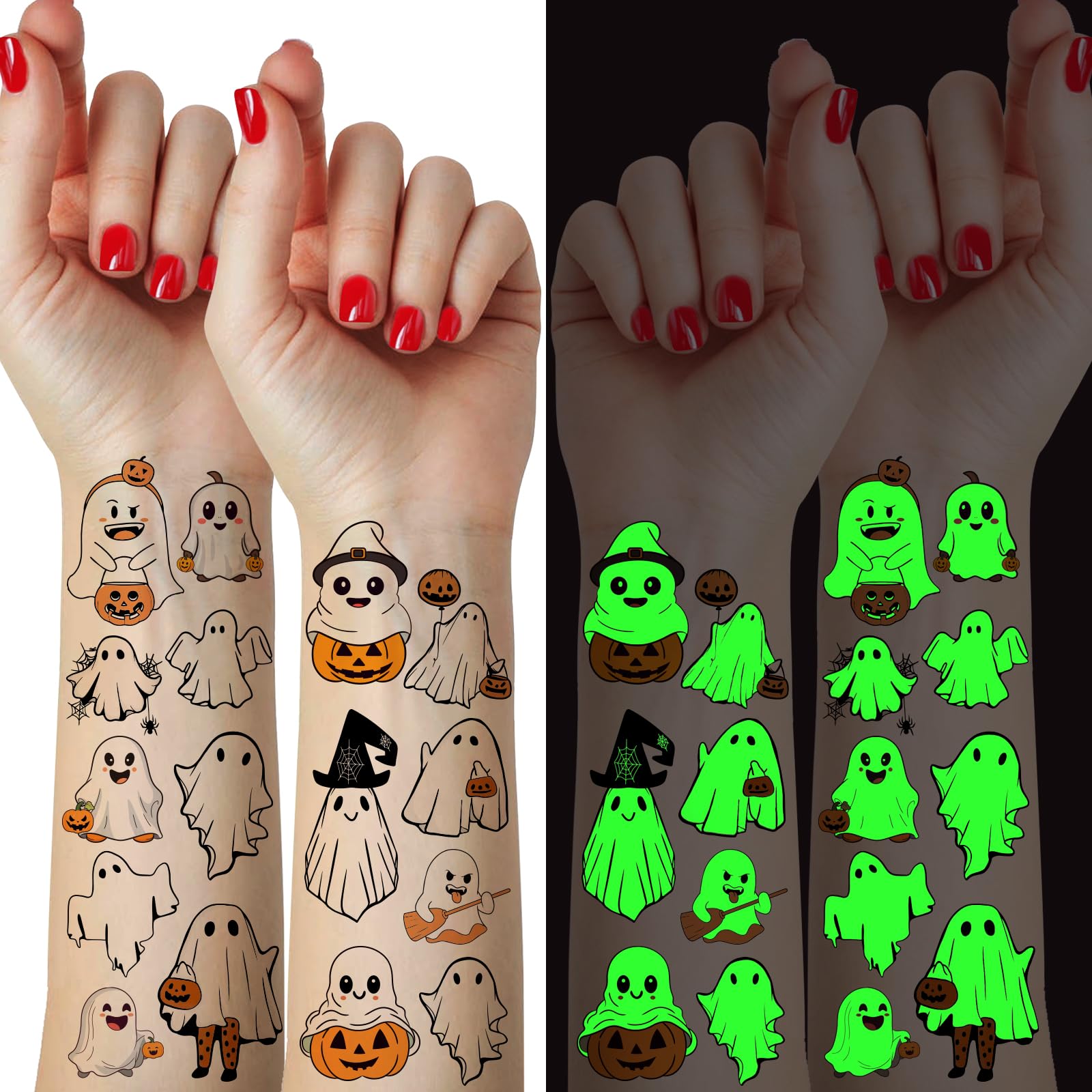 Halloween Glow Ghost Tattoos, 12 sheets Temporary Body Art