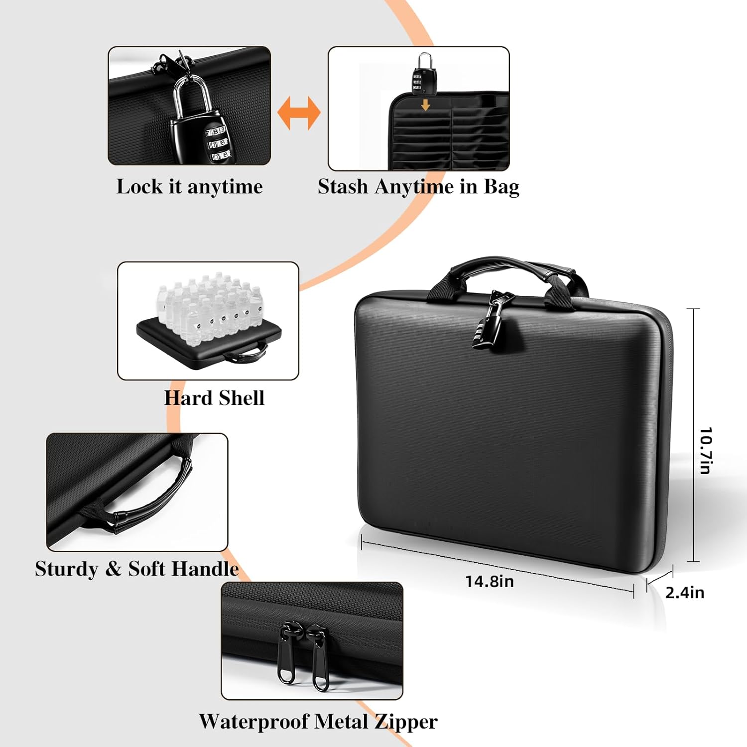 Fireproof Document Box File Organizer: Hard-Shell Case Fireproof Waterproof Box with Lock & 13 Pocket Accordion File Folder - Portable Home Office Travel Safe Storage for Important Documents and Files